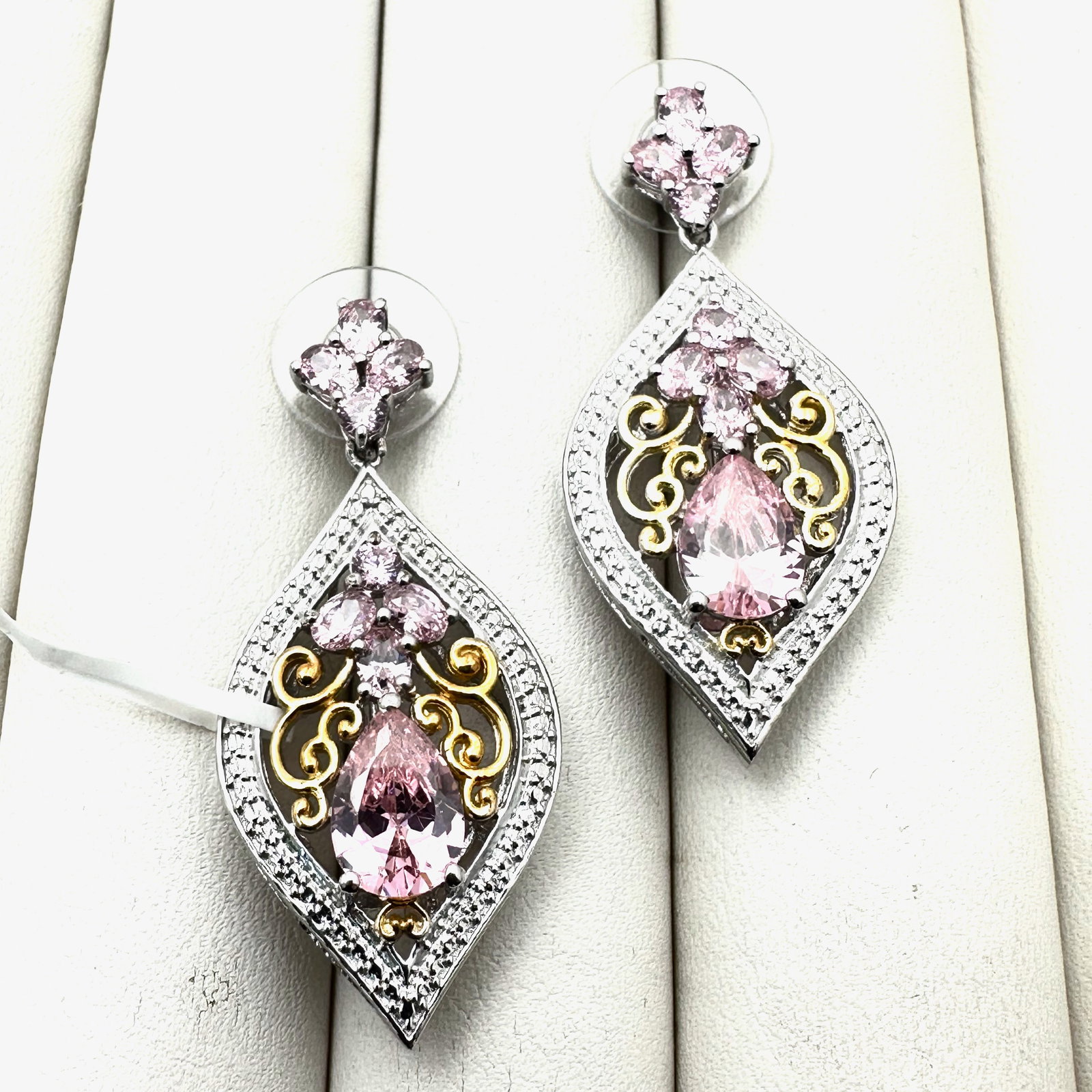 Karis Swarovski Pink Crystal Silver Plated Chandelier Earrings Pierced Original Tag Attached (1 of 2)