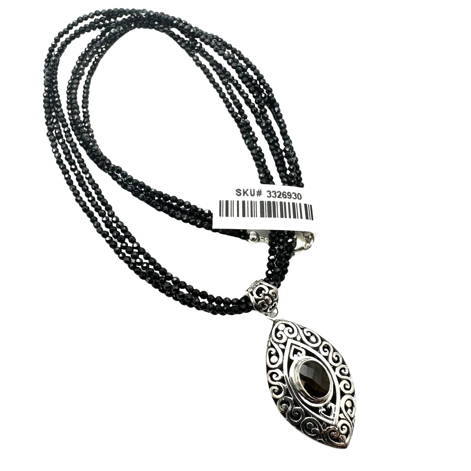 Smoky Topaz Sterling Silver Pendant Necklace Black Spinel Multi Strand Chain Necklace 18 Inch (1 of 2)