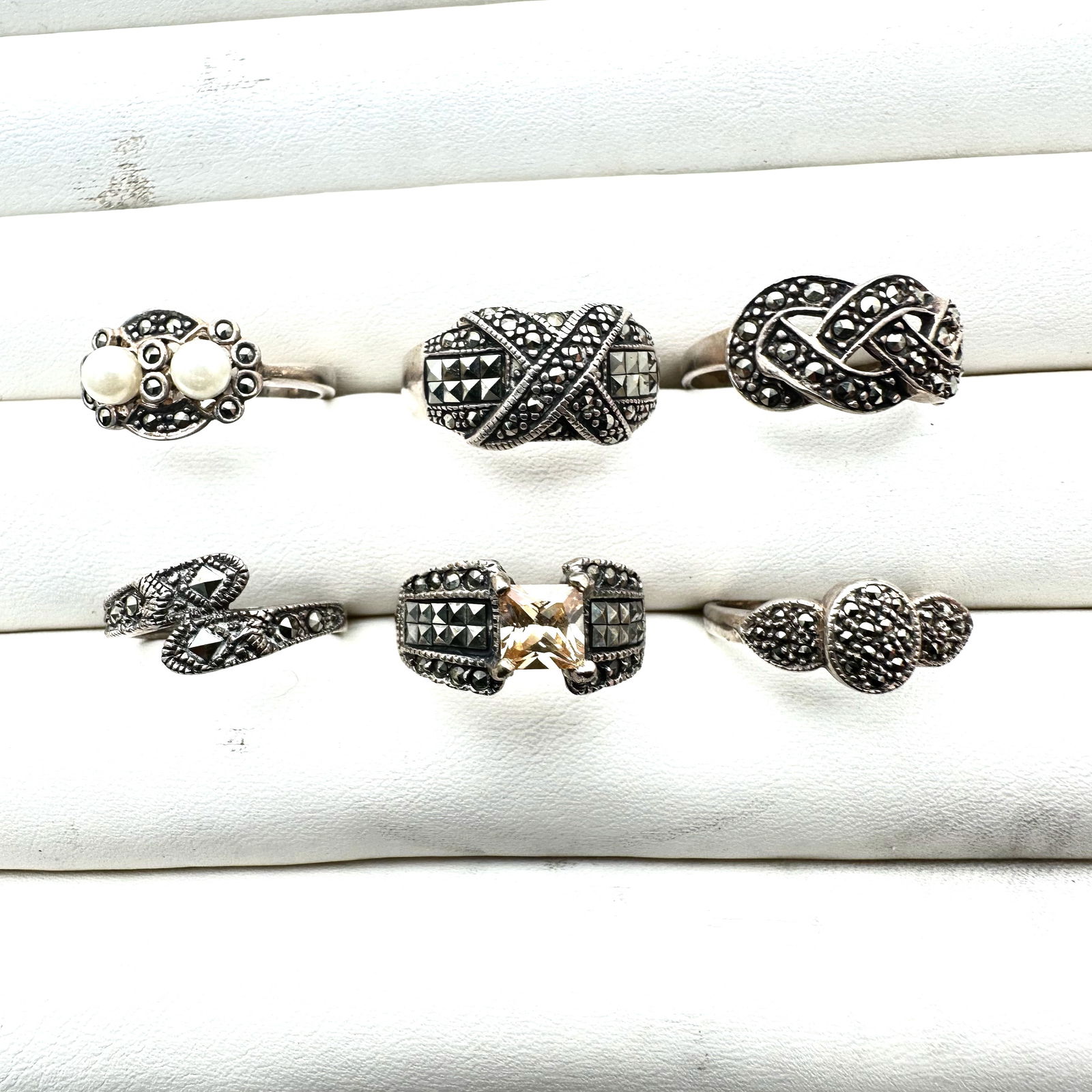 Group Marcasite Sterling Silver Rings Various Sizes Pearl: Group Marcasite Sterling Silver Rings Various Sizes Pearl