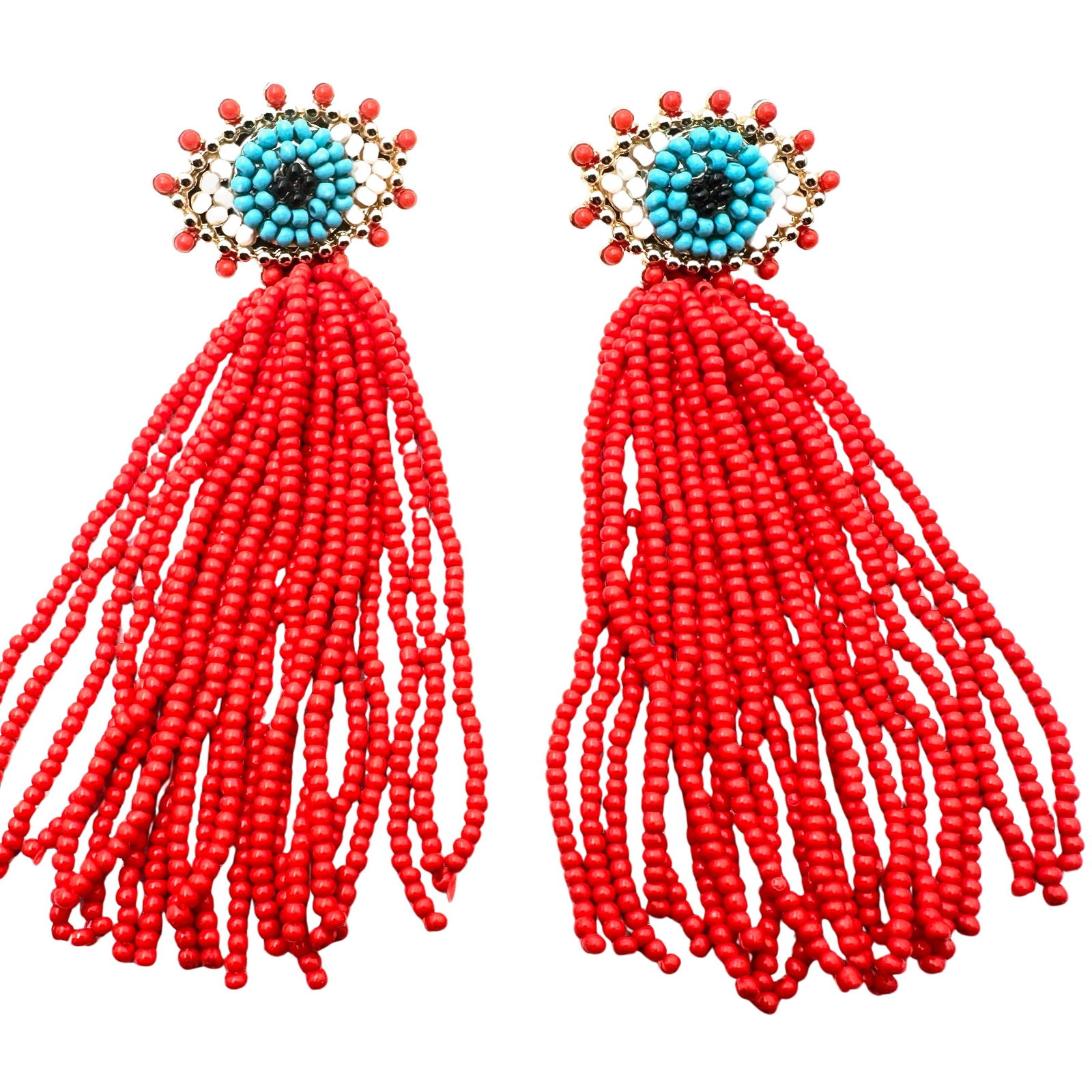 Fun Evil Eye Glass Beaded Gold Tone Pierced Earrings: Fun Evil Eye Glass Beaded Gold Tone Pierced Earrings