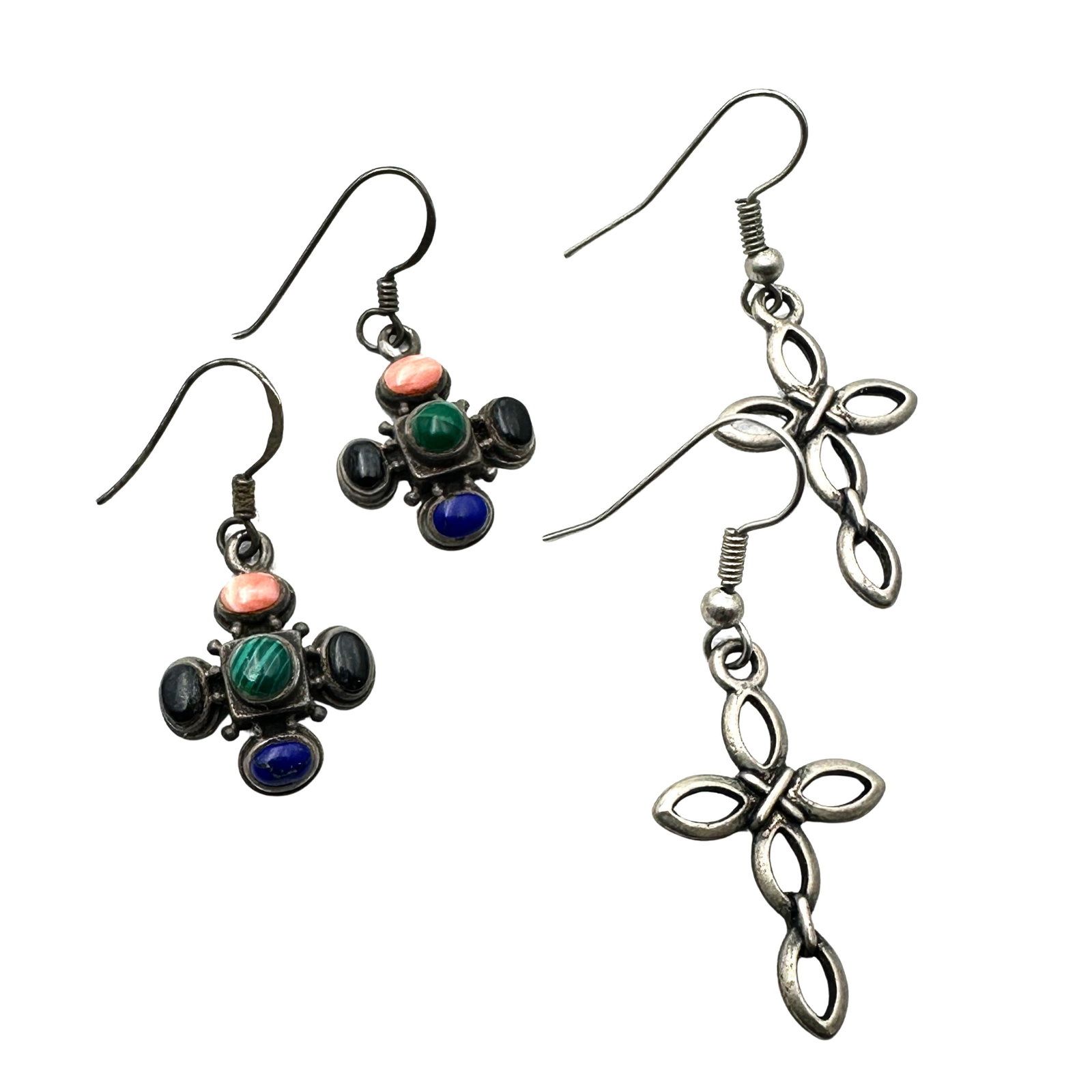Group of Sterling Silver Pierced Earrings Cross Design: Group of Sterling Silver Pierced Earrings Cross Design