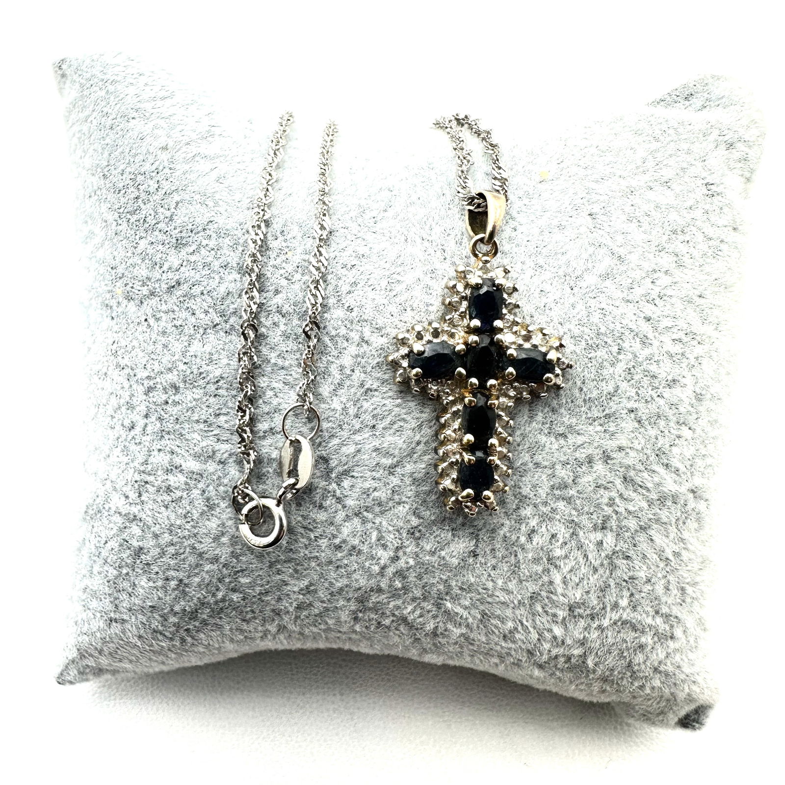 Sapphire Diamond Cross Pendant Necklace 17 Inch Chain: Sapphire Diamond Cross Pendant Necklace 17 Inch Chain
