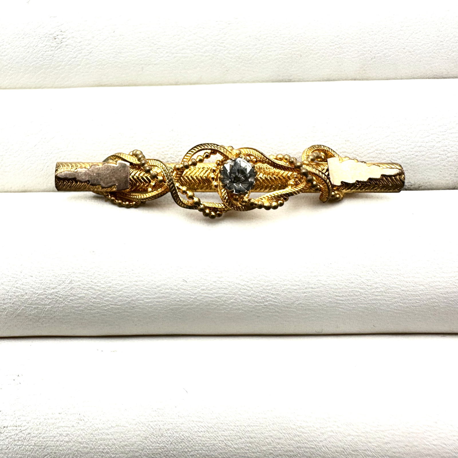 Antique Gold Filled Clear Stone Bar Brooch C Clasp 2 Inch Length (1 of 2)