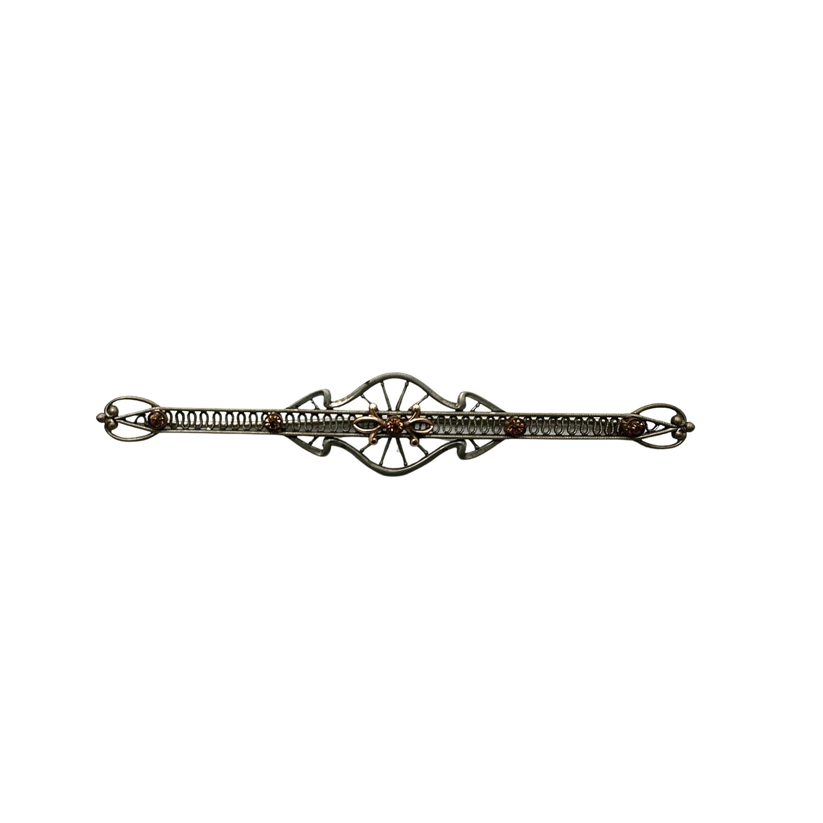 Antique Amber Glass Stone 4 Inch Silver Bar Brooch Pin: Antique Amber Glass Stone 4 Inch Silver Bar Brooch Pin