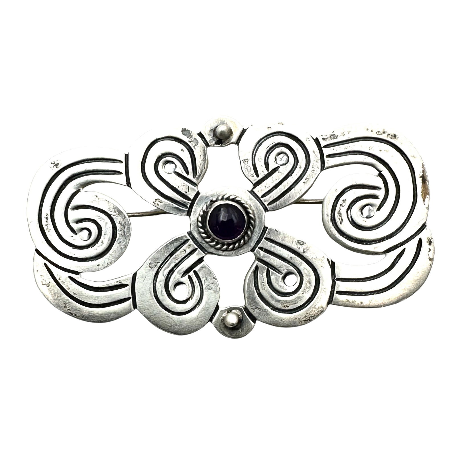 Vintage Mexico Amethyst Sterling Silver Brooch Pin 2.5 Inch Weight 14 Grams (1 of 2)