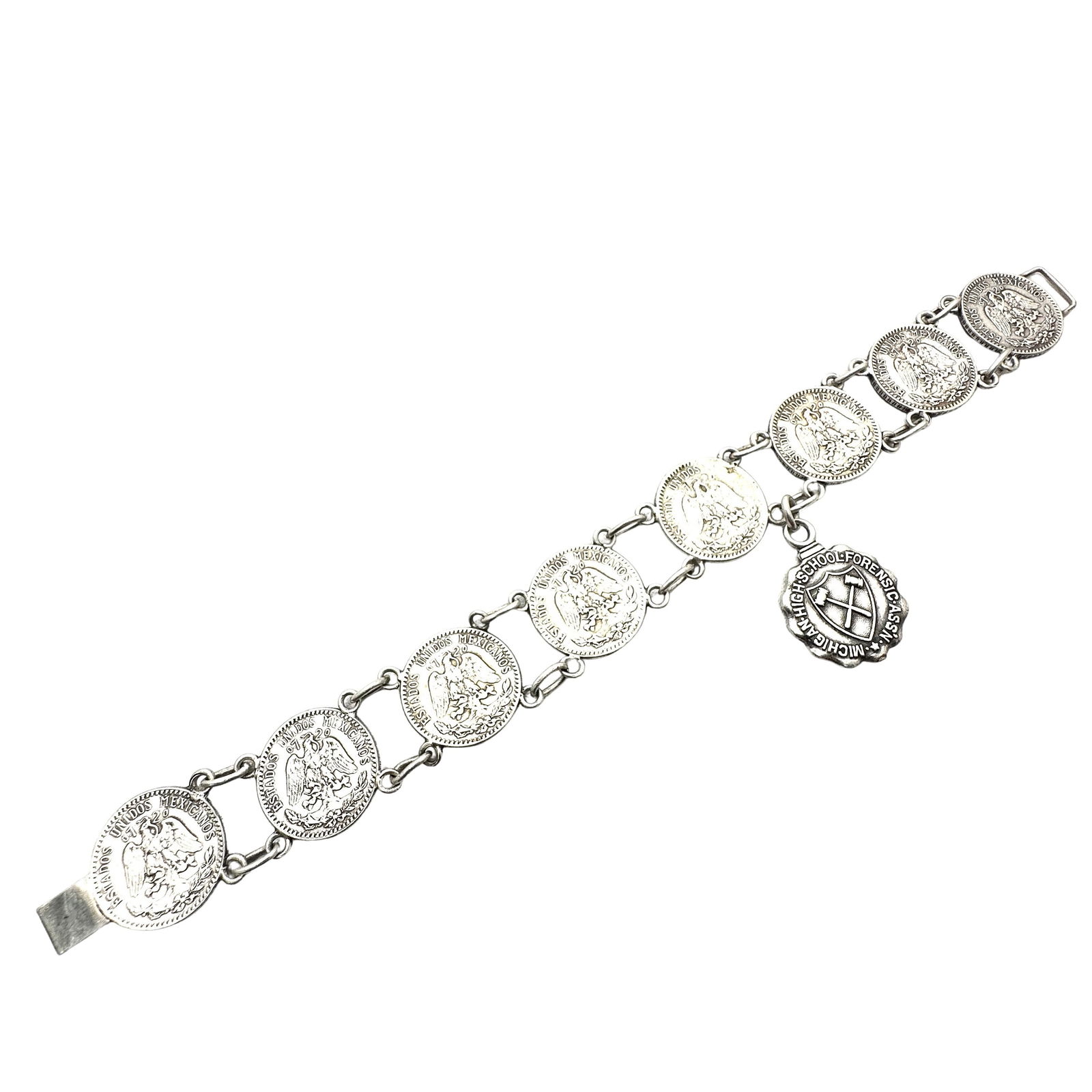 Vintage 1942 Mexico Coin Bracelet Sterling Silver Seven Inch Weight 36 Grams (1 of 2)