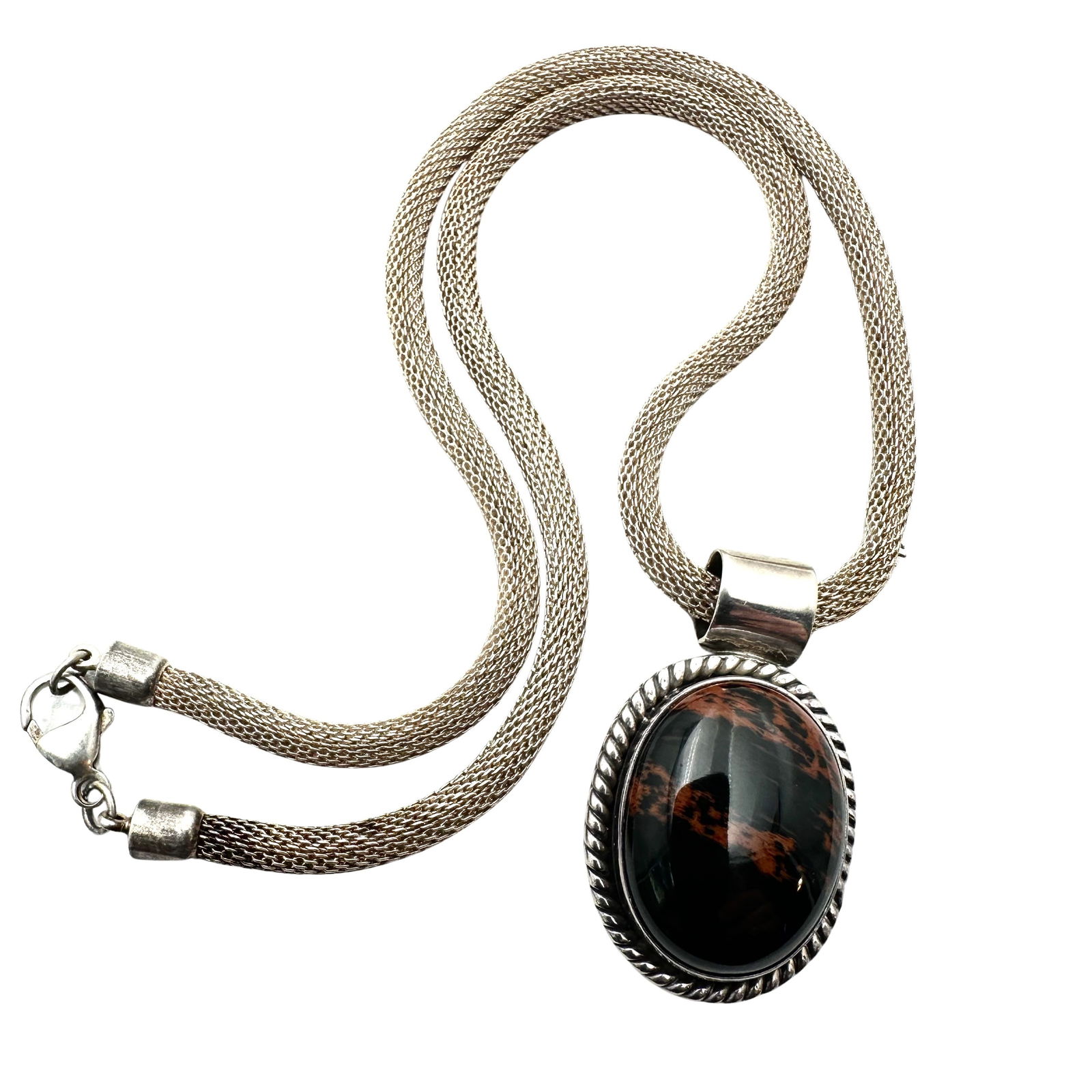 Vintage Taxco Mexico Mohagany Jasper Sterling Silver Pendant Necklace 17 Inch Chain 30 Grams (1 of 2)