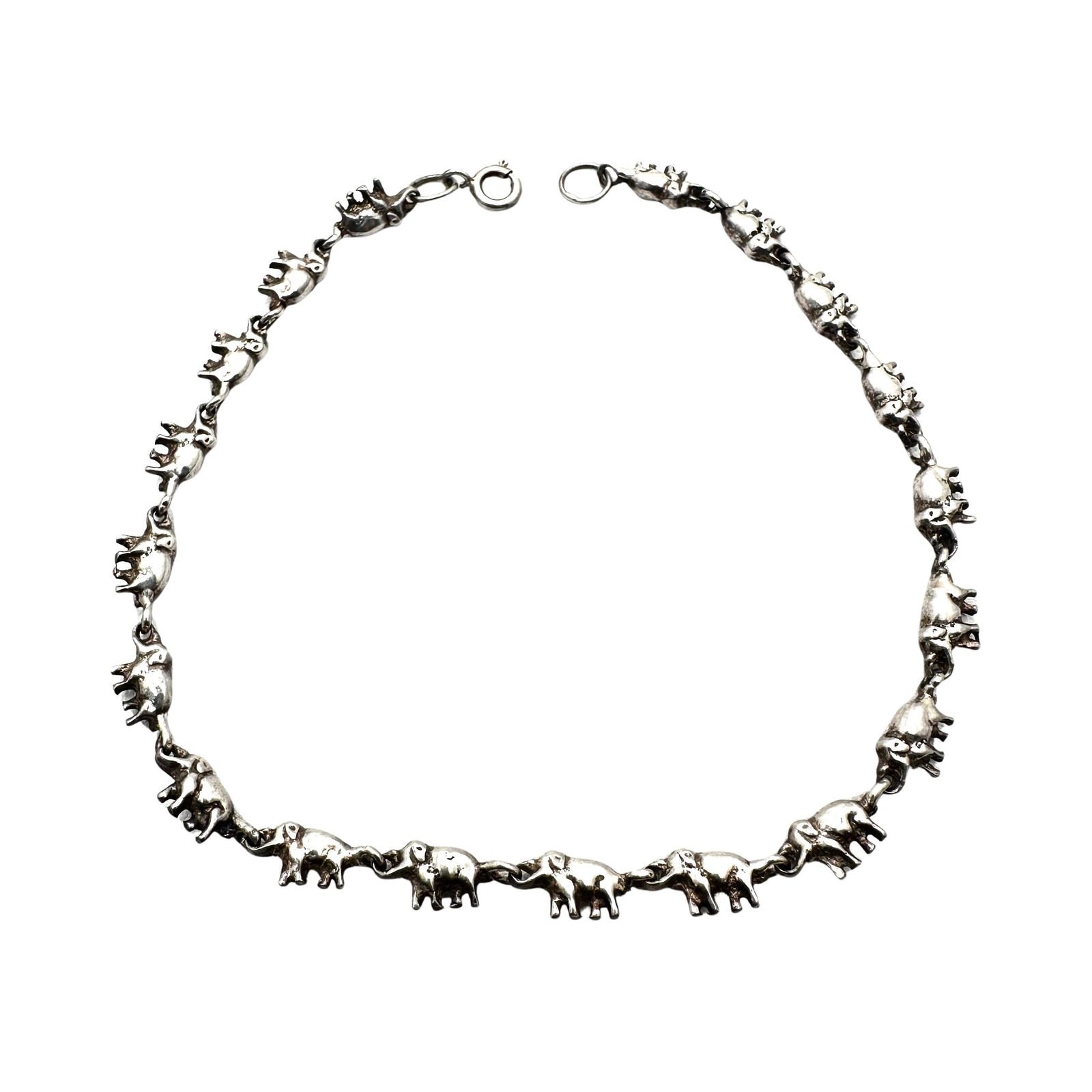 Elephant Design Sterling Silver Ankle Bracelet 9.5 Inch Length Weight 16 Grams (1 of 2)