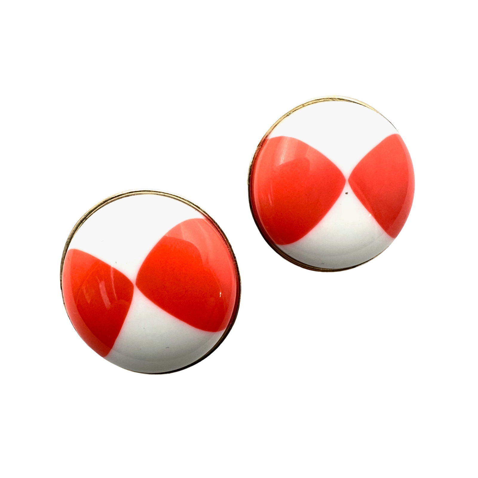 Vintage Trifari Coral Pink White Lucite Gold Tone Clip Earrings: Vintage Trifari Coral Pink White Lucite Gold Tone Clip Earrings