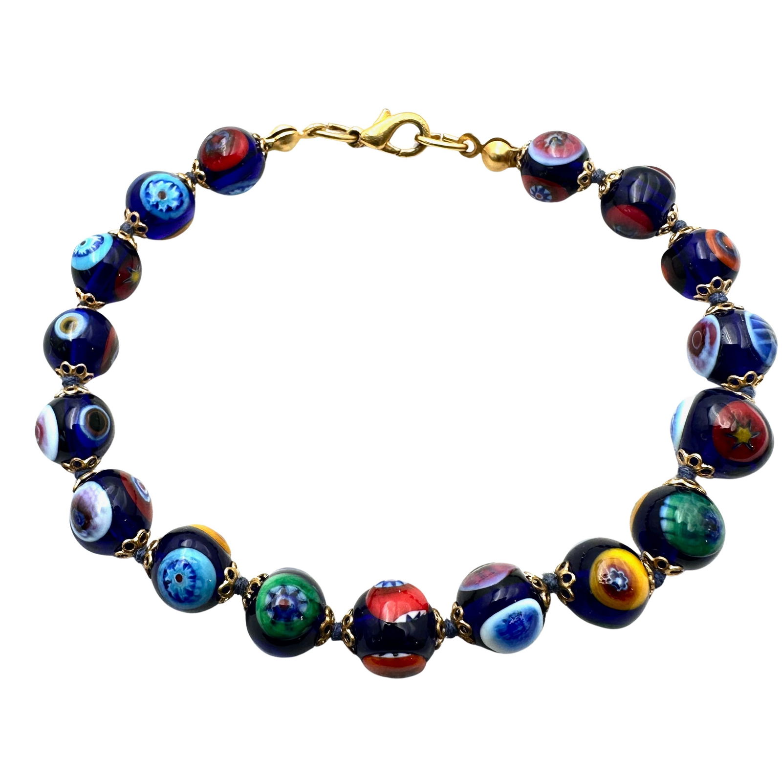 Vintage Italian Murano Glass Bead Gold Tone Bracelet 7.5 Inch: Vintage Italian Murano Glass Bead Gold Tone Bracelet 7.5 Inch