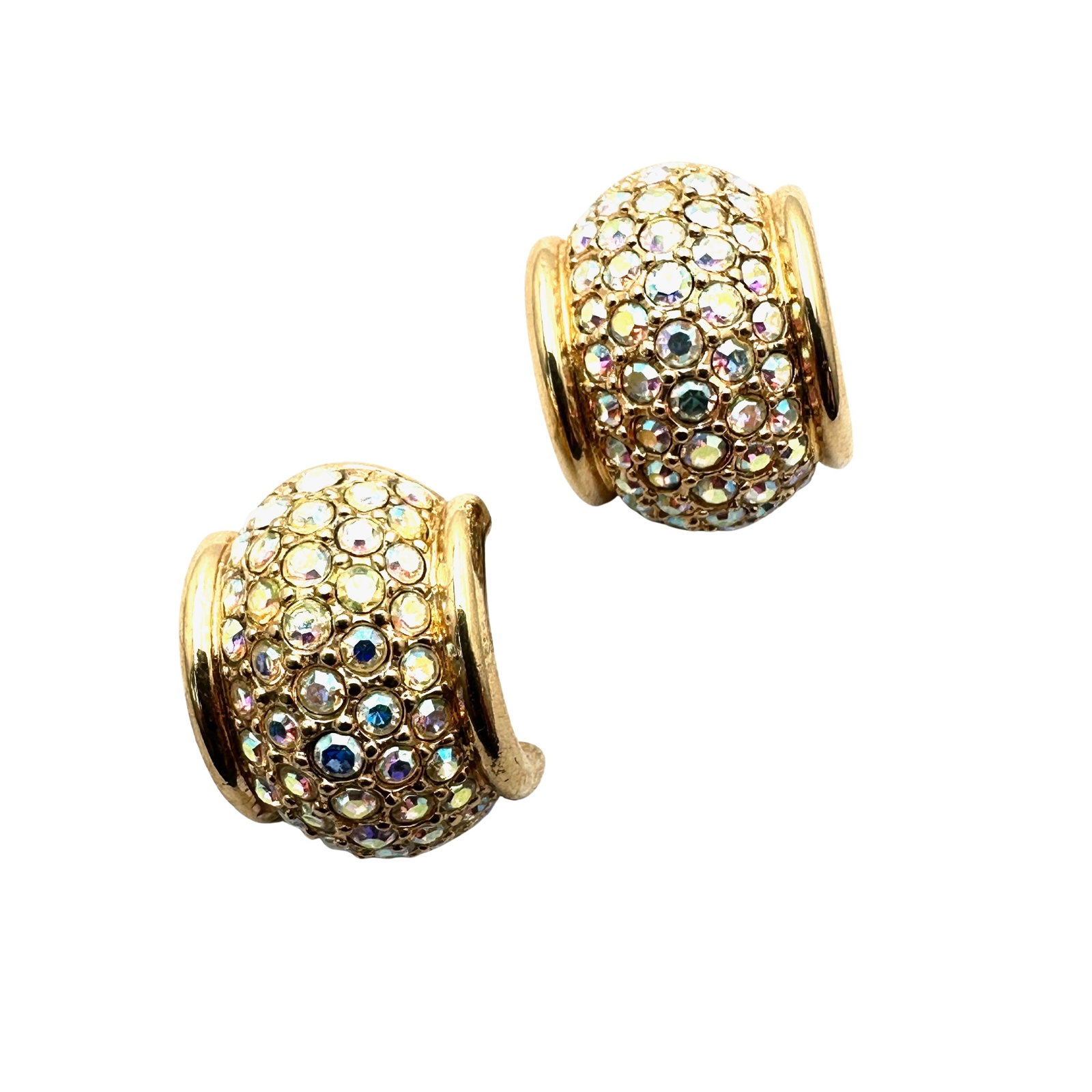 Vintage Swarovski Swan Hallmark Aurora Borealis Crystal Gold Tone Pierced Earrings: Vintage Swarovski Swan Hallmark Aurora Borealis Crystal Gold Tone Pierced Earrings