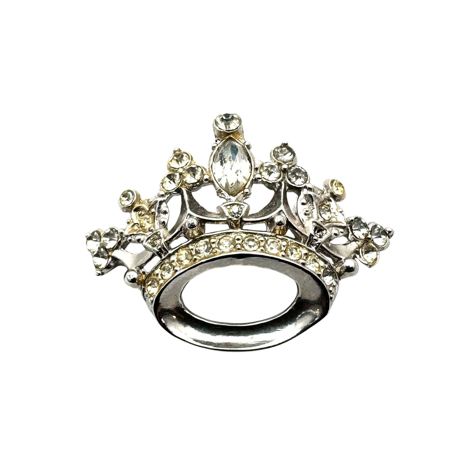 Vintage Clear Rhinestone Silver Tone Crown Brooch Pin 1.5 Inch (1 of 2)