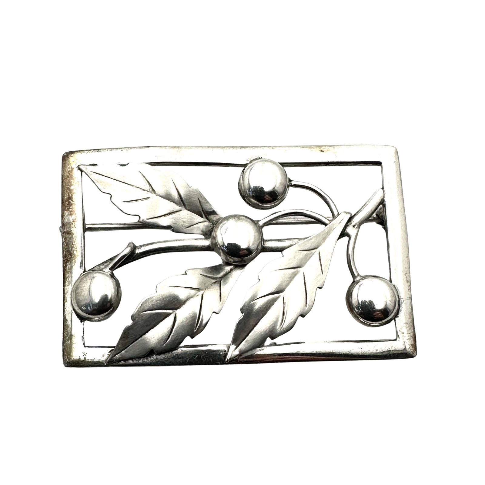 Vintage Sterling Silver Cherries Design Brooch Pin 2.25 Inch: Vintage Sterling Silver Cherries Design Brooch Pin 2.25 Inch