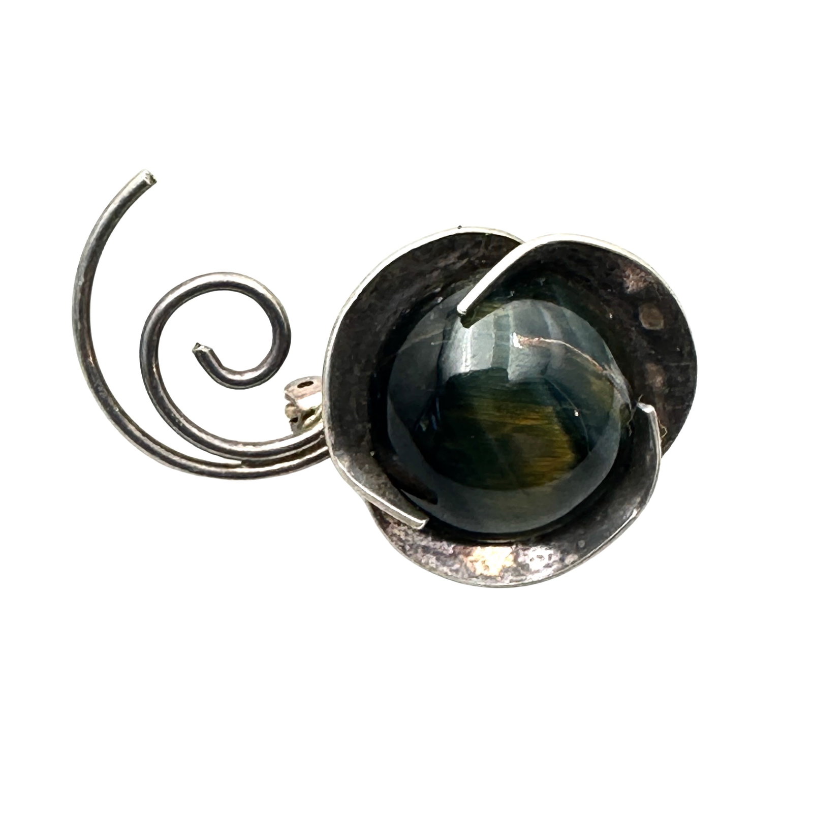 Vintage Cats Eye Sterling Silver Brooch Pin 1.75 Inch: Vintage Cats Eye Sterling Silver Brooch Pin 1.75 Inch