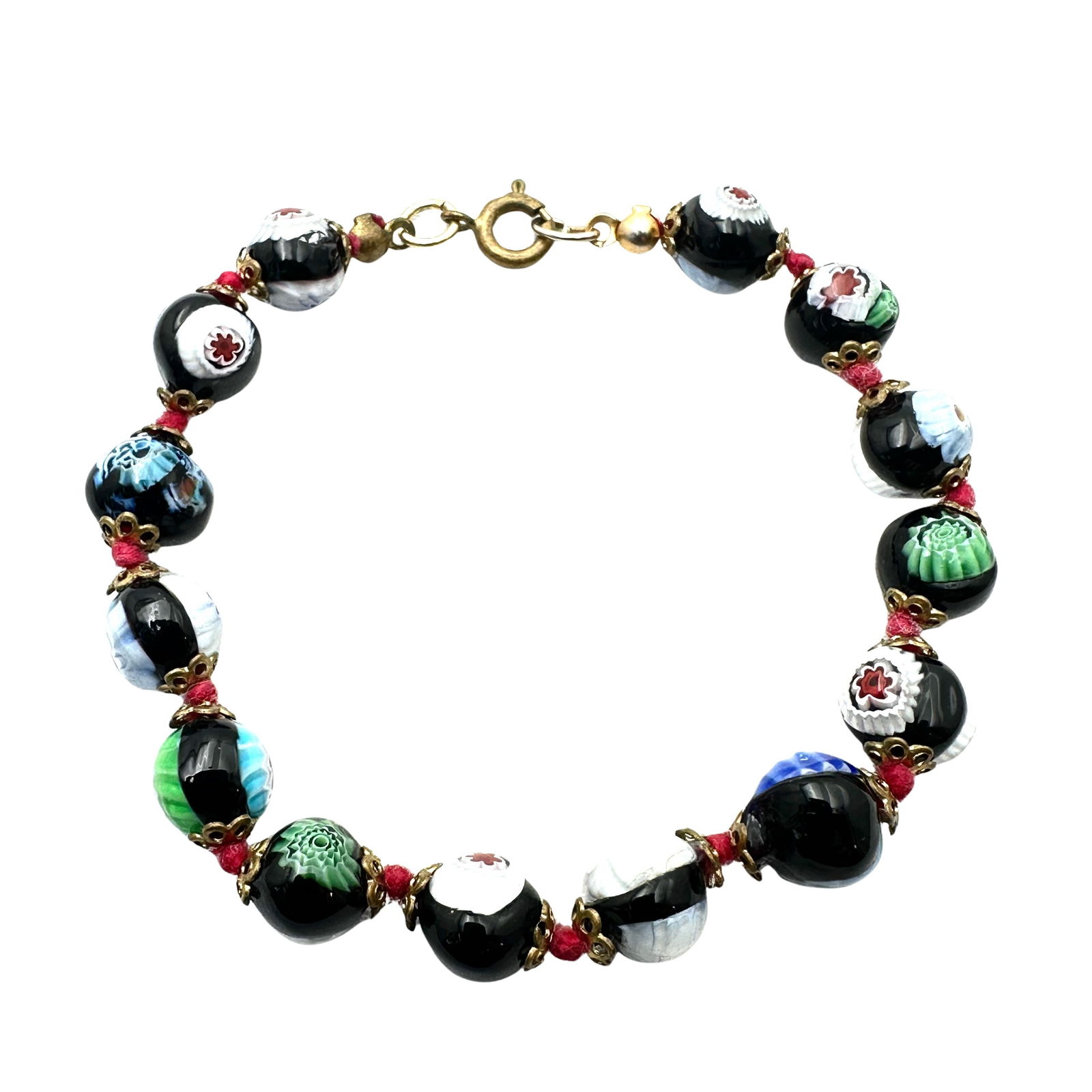 Vintage Italian Murano Glass Bead Gold Tone Bracelet 7.5 Inch: Vintage Italian Murano Glass Bead Gold Tone Bracelet 7.5 Inch