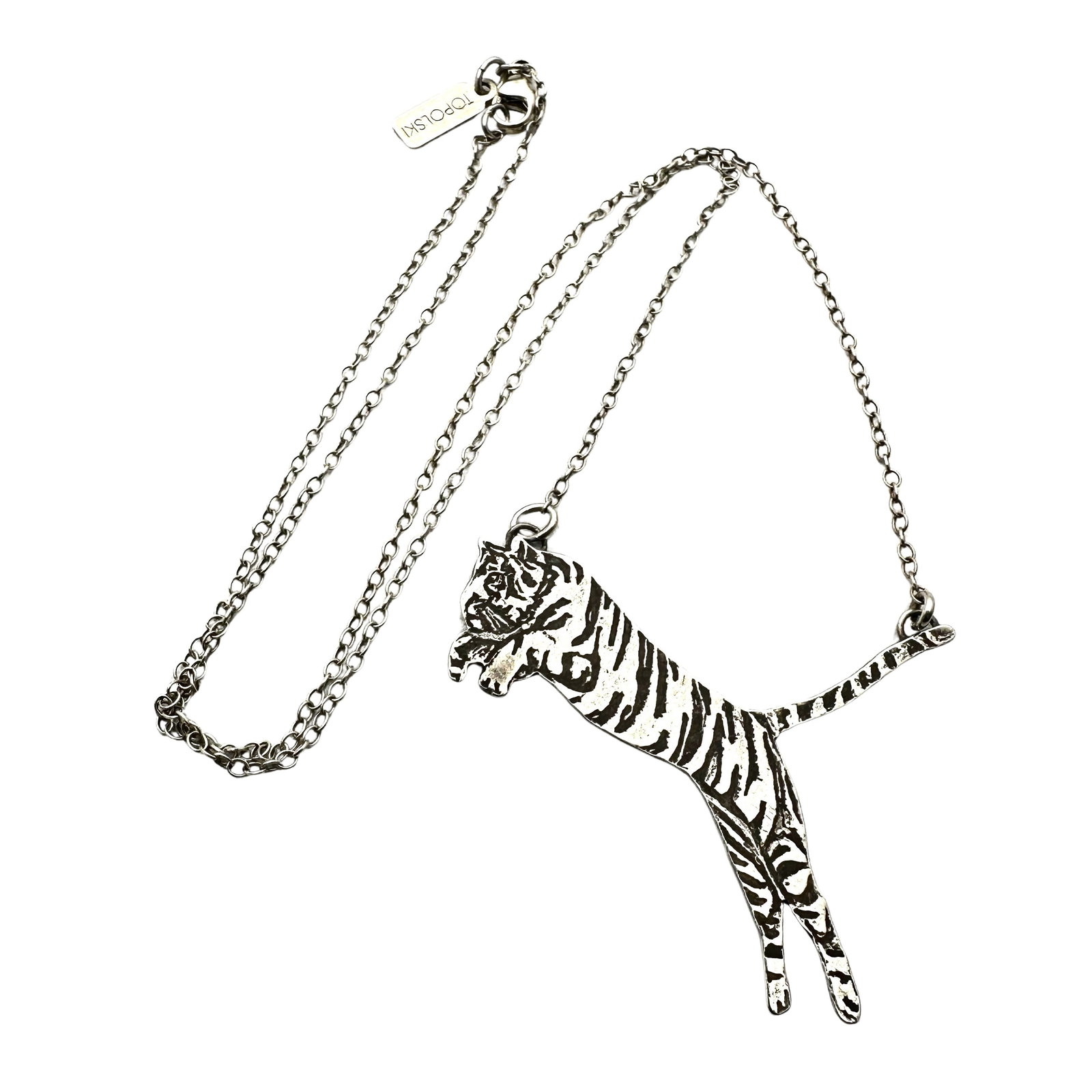 Unusual Sterling Silver Tiger Pendant Necklace 18 Inch Chain: Unusual Sterling Silver Tiger Pendant Necklace 18 Inch Chain