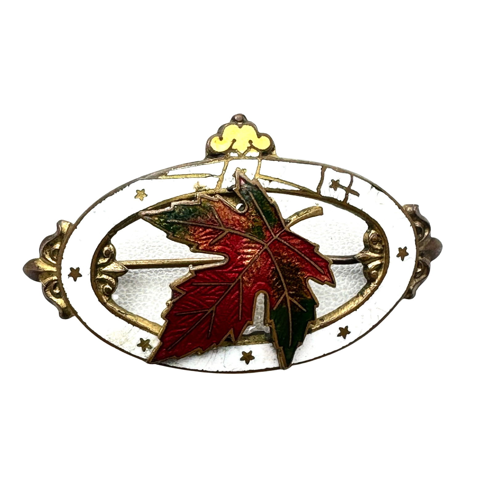 Antique Enamel Gold Tone Brooch Pin Leaf Design (1 of 2)