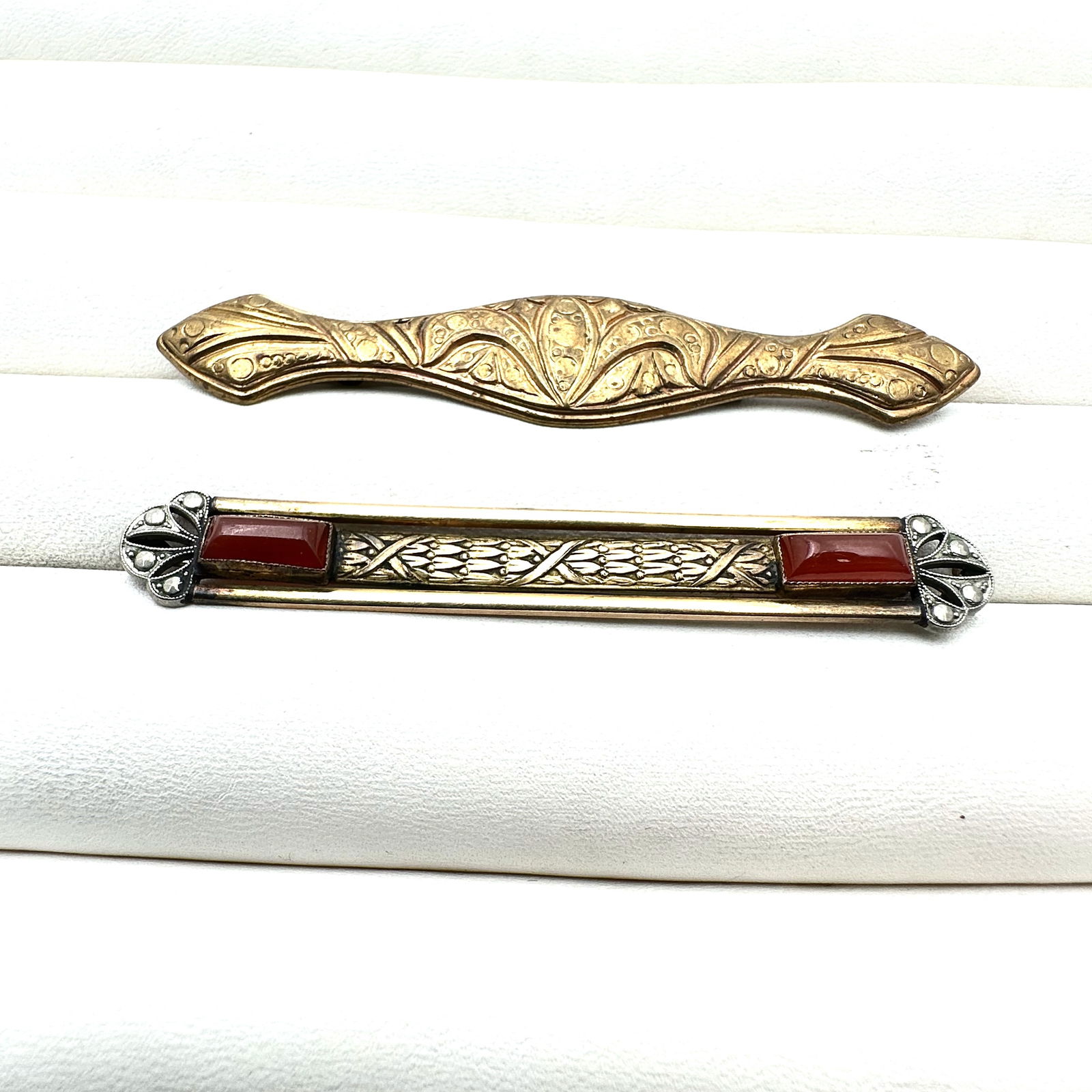 Antique Group Brooches Pins Red Czech Glass Bar Brooches (1 of 2)