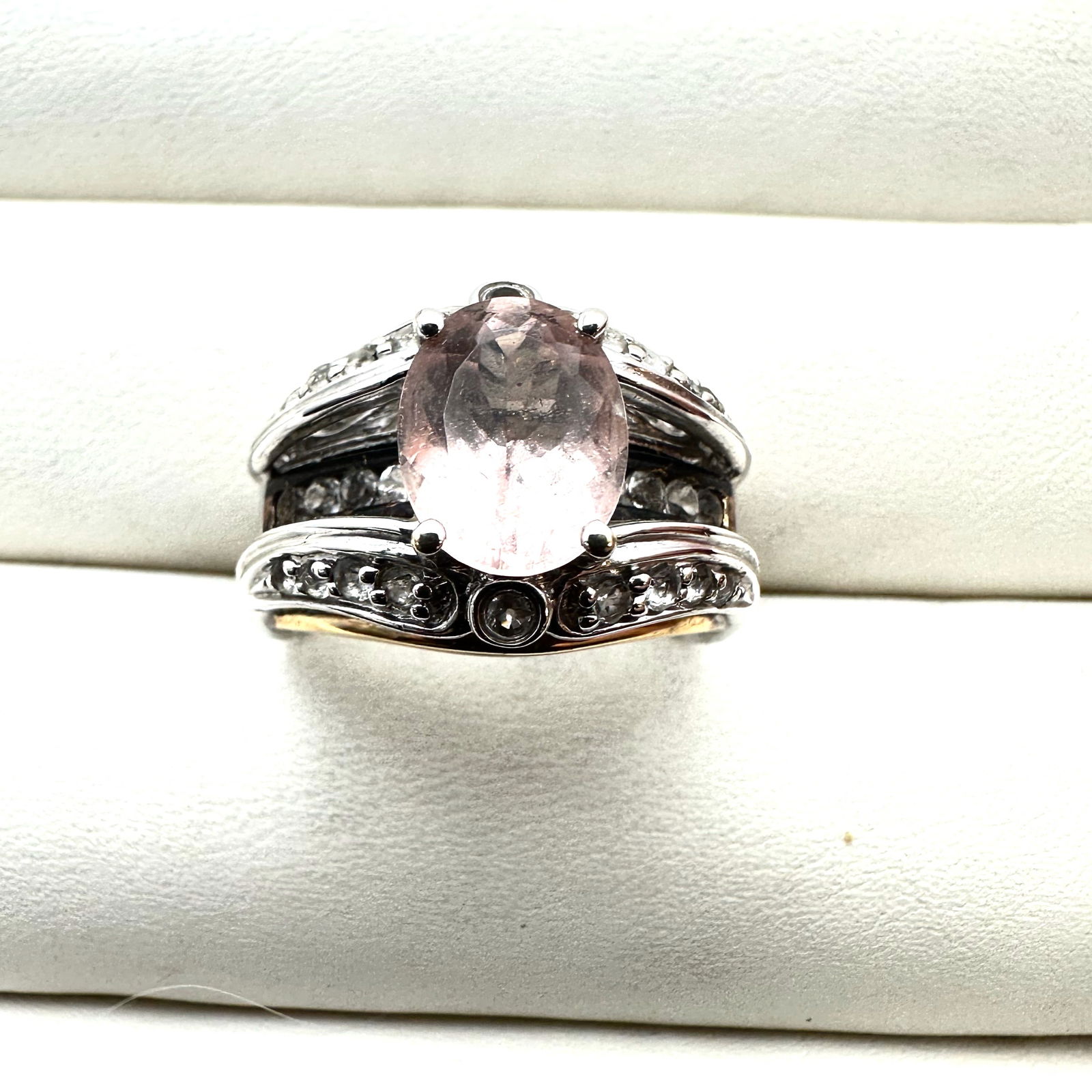 Designer Pink Morganite Multi Gemstone Sterling Silver Ring Size 8 (1 of 2)