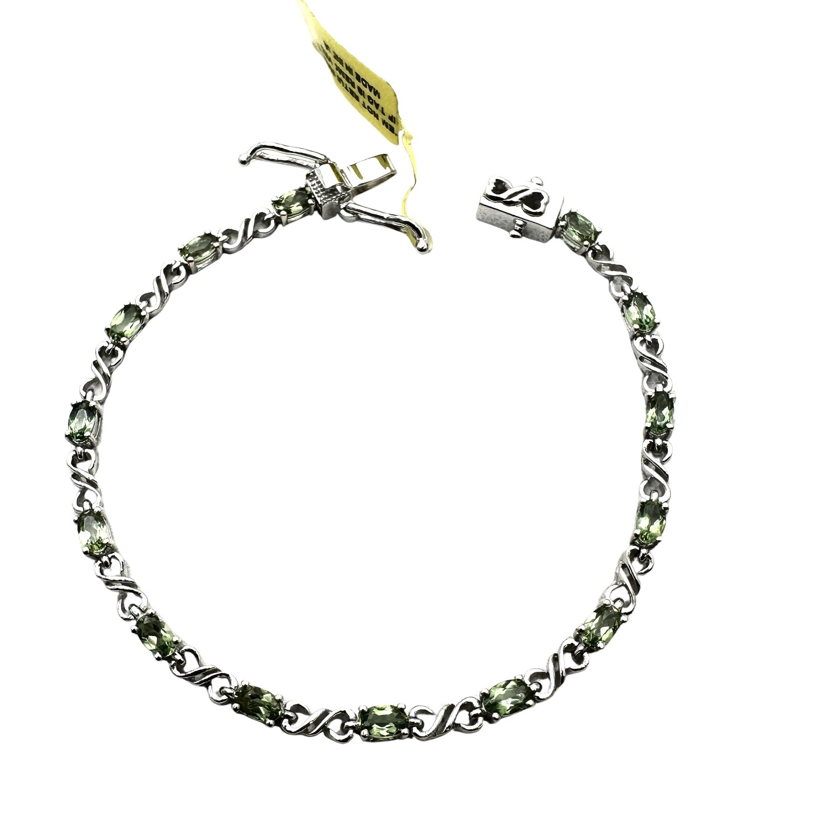 Green Gemstone Sterling Silver Tennis Bracelet 7.25 Inch: Green Gemstone Sterling Silver Tennis Bracelet 7.25 Inch