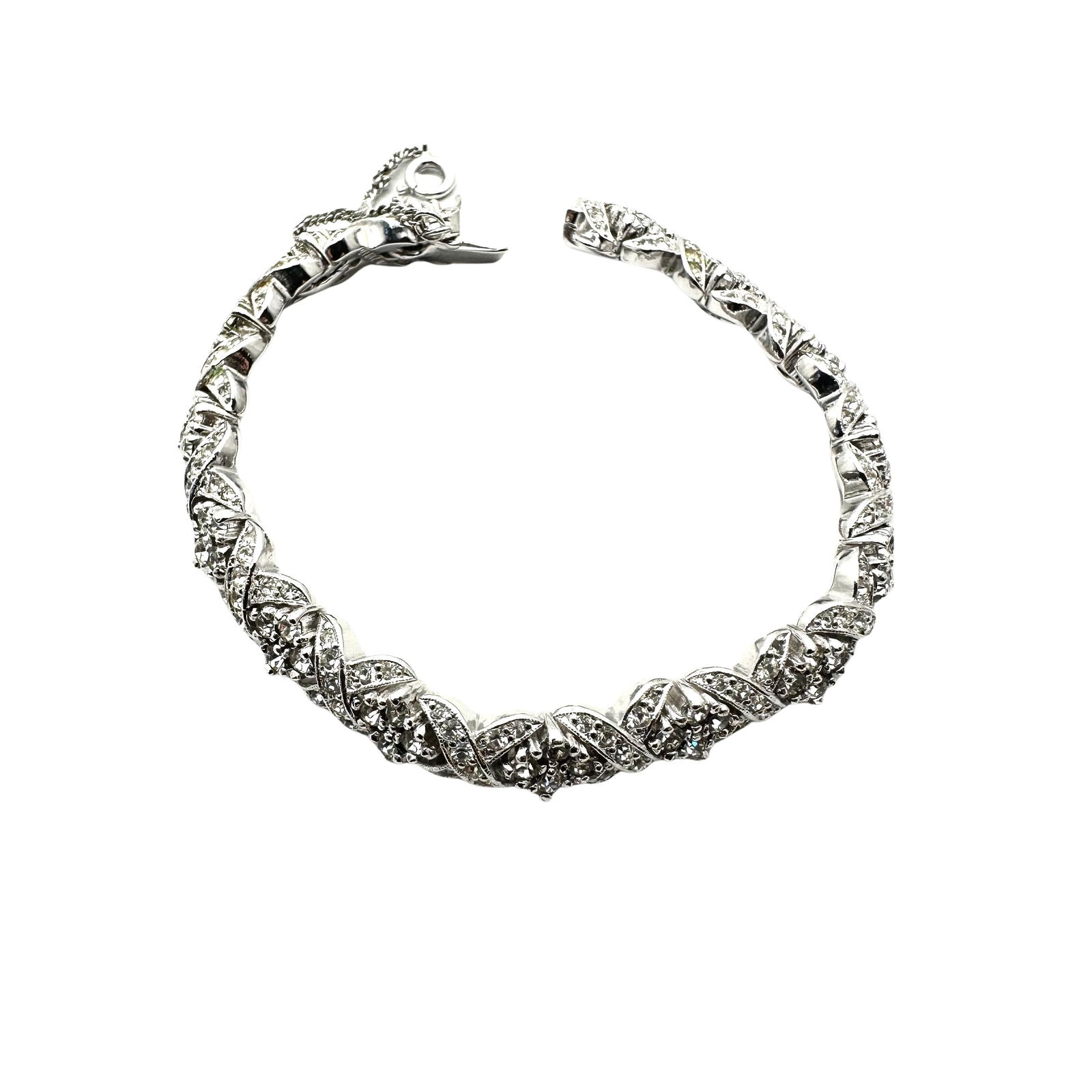 Vintage Panetta Clear Glass Rhinestone Silver Rhodium Plated Bracelet 7 Inch (1 of 2)