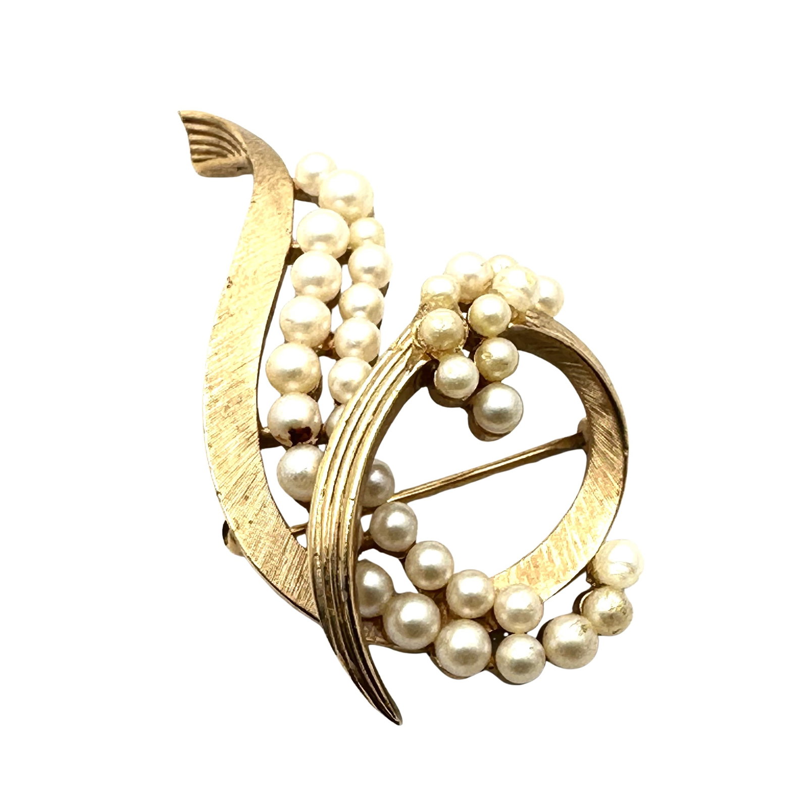 Vintage Trifari Faux Pearl Rhinestone Gold Tone Brooch Pin 2.25 Inch: Vintage Trifari Faux Pearl Rhinestone Gold Tone Brooch Pin 2.25 Inch