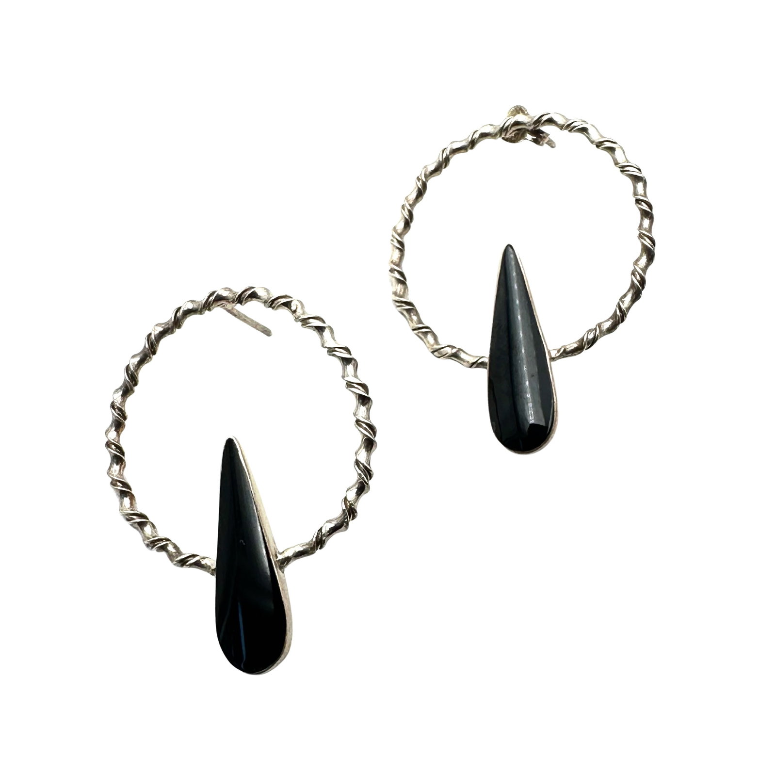 Native American Black Onyx Sterling Silver Pierced Earrings Hallmarked ND 1.5 Inch: Native American Black Onyx Sterling Silver Pierced Earrings Hallmarked ND 1.5 Inch