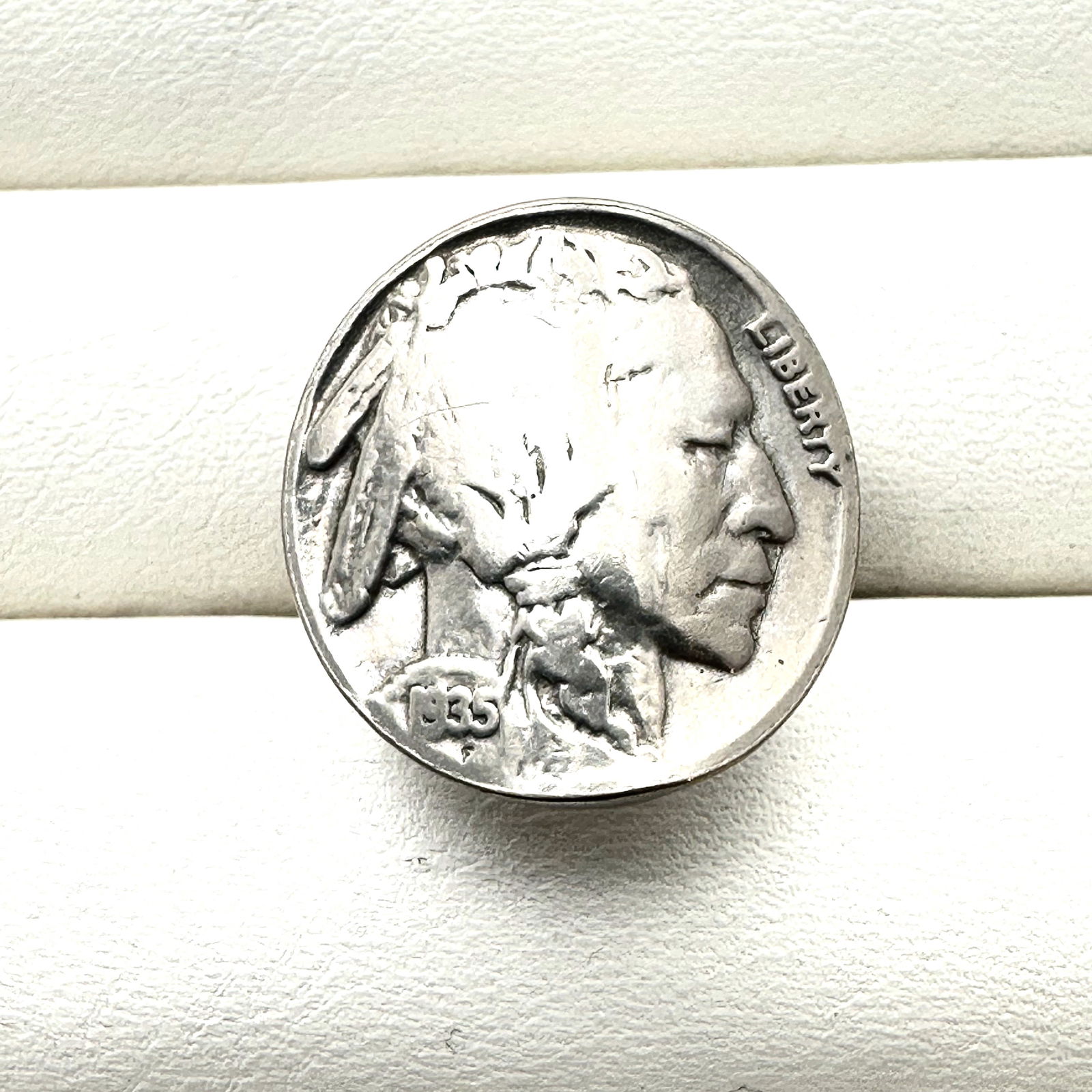 Vintage Buffalo Indian Head Nickel Coin Sterling Silver Band Ring Size 5 (1 of 2)