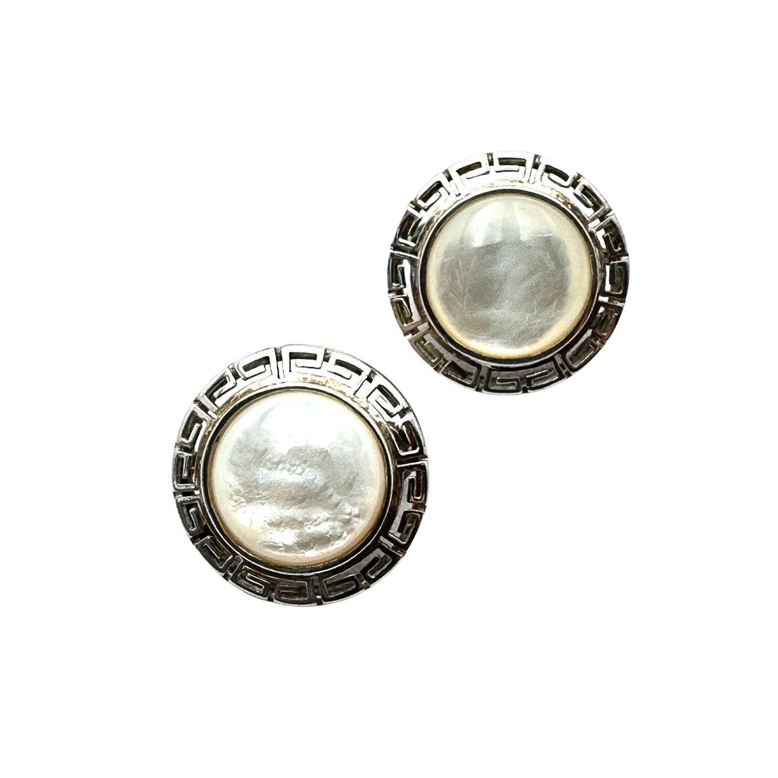 Mother of Pearl Greek Key Design Sterling Silver Pierced Lever Back Earrings: Mother of Pearl Greek Key Design Sterling Silver Pierced Lever Back Earrings