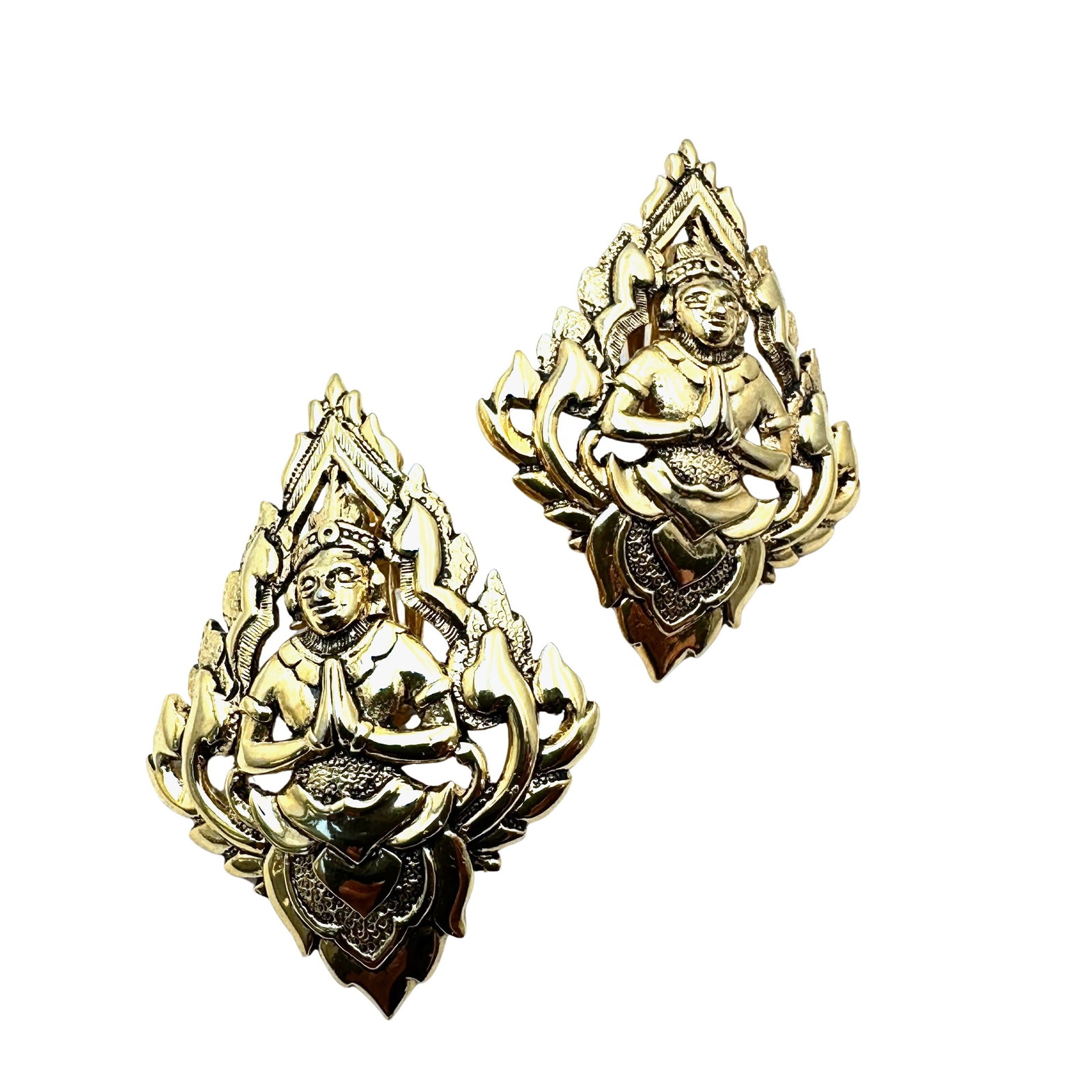Vintage Weinberg New York Asian Princess Gold Tone Clip Earrings Heavy Quality 2 Inch: Vintage Weinberg New York Asian Princess Gold Tone Clip Earrings Heavy Quality 2 Inch