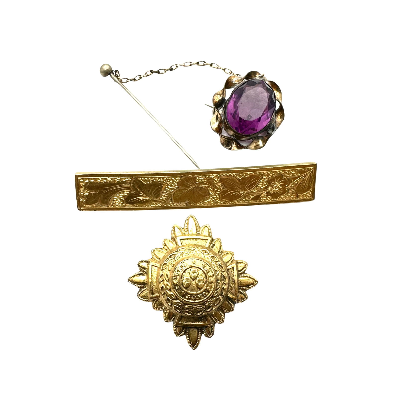 Antique Group Pins Brooches Floral Bar Pin Purple Czech Glass J.R. Gaunt London (1 of 2)