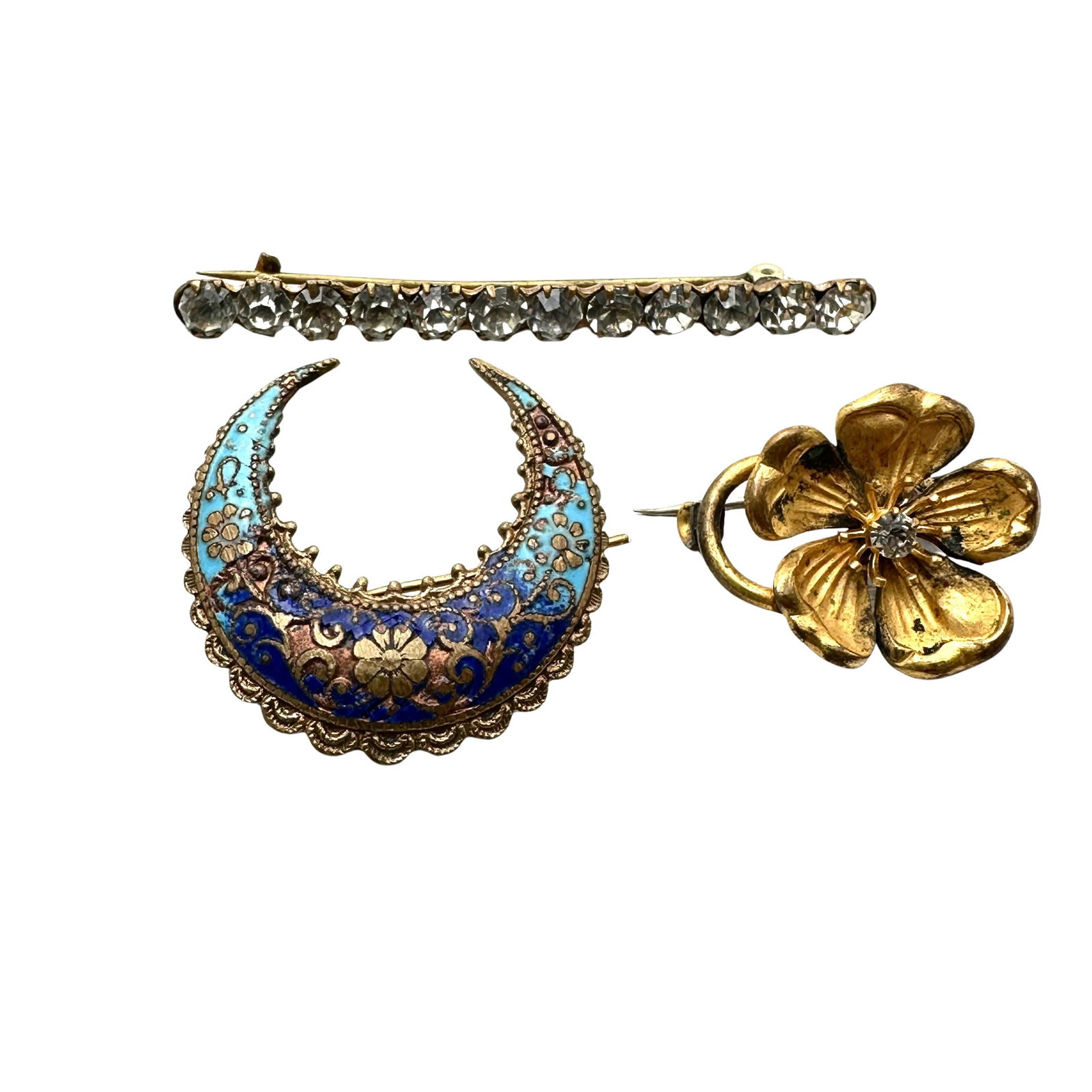 Antique  Victorian Brooches Pins Blue Enamel Flower Design (1 of 2)