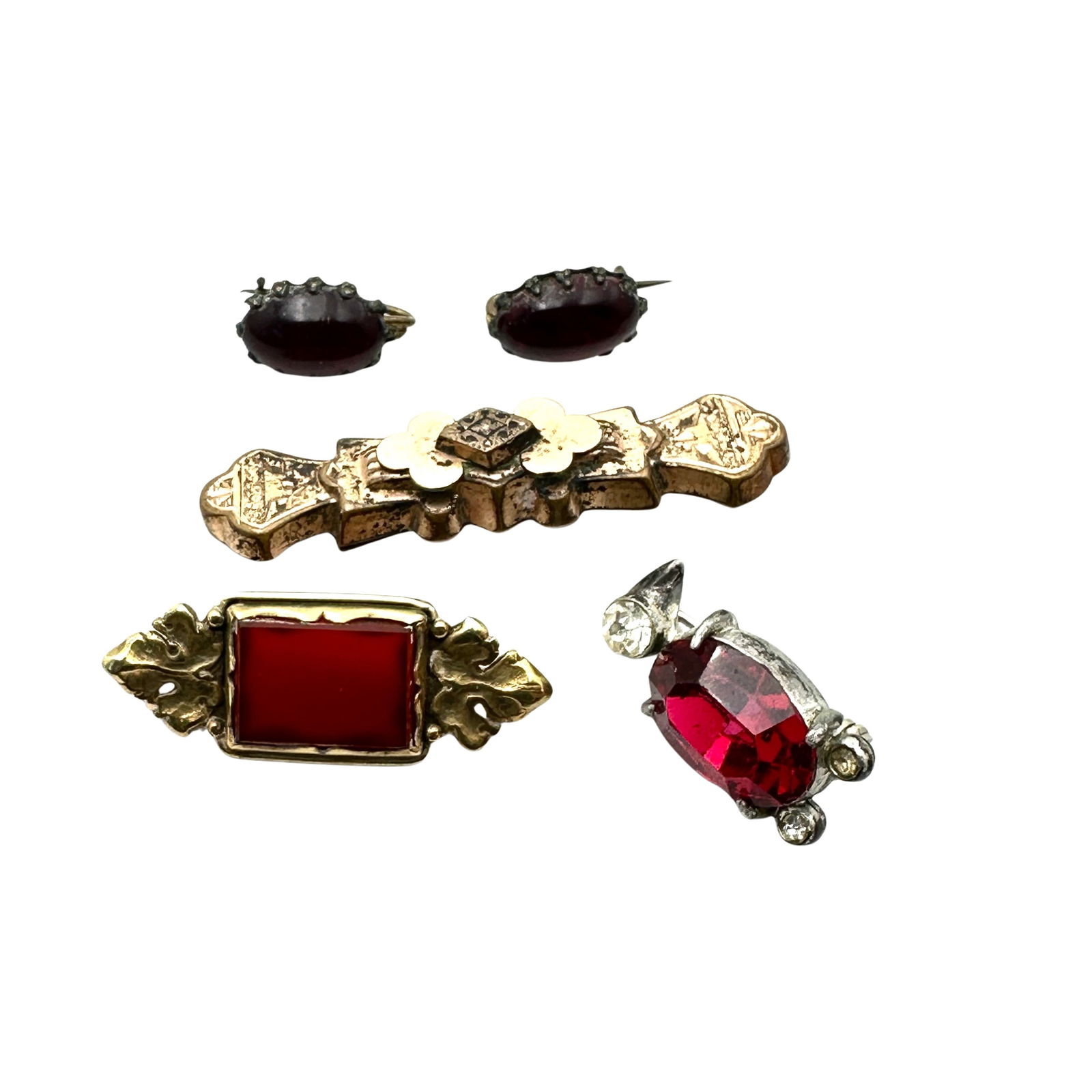 Antique Group Pins Brooches Red Czech Glass  Belly Bird Some Gold Filled (1 of 2)