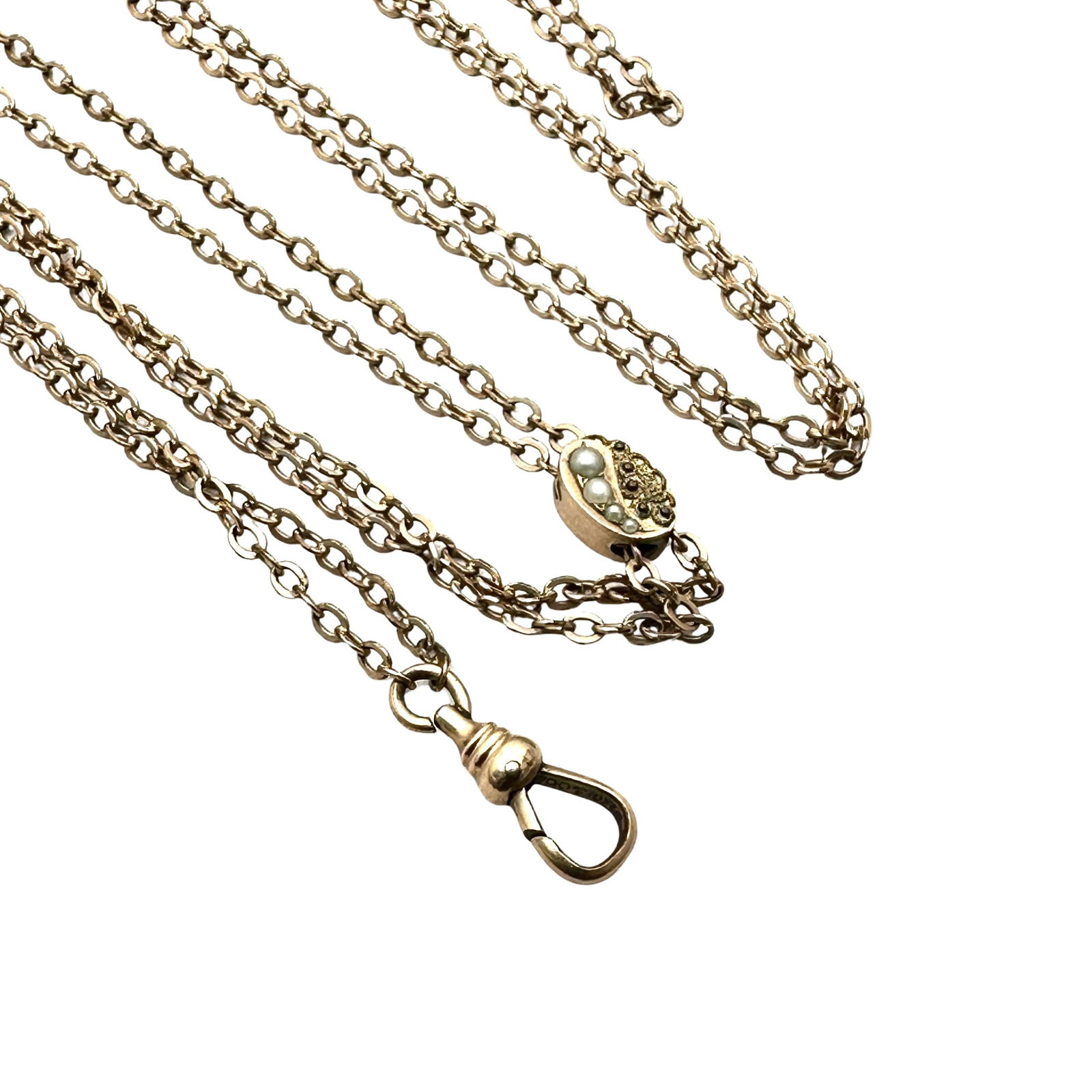 Antique Victorian Seed Pearl Slide Gold Filled 24 Inch Pocket Watch Chain (1 of 2)