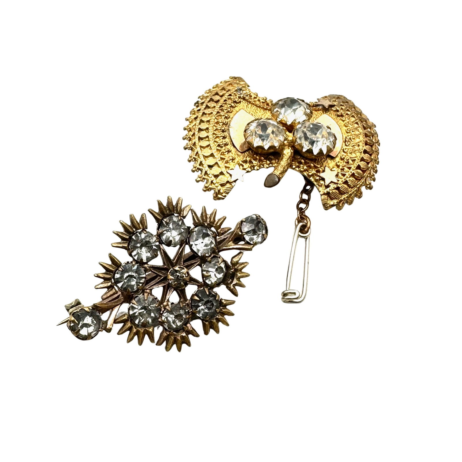 Antique Group Pins Brooches Clear Glass Rhinestone Gold Filled (1 of 2)
