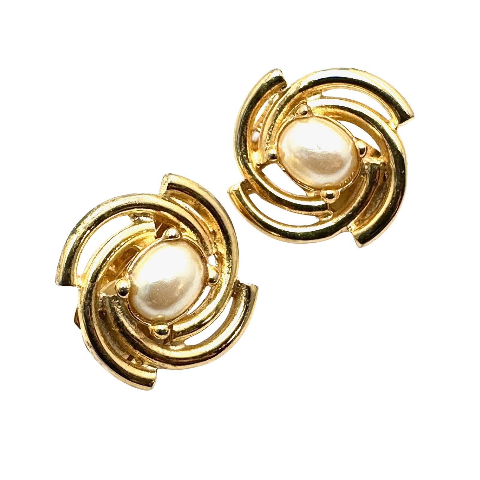 Vintage Paolo Gucci Faux Pearl Gold Tone Clip Earrings: Vintage Paolo Gucci Faux Pearl Gold Tone Clip Earrings