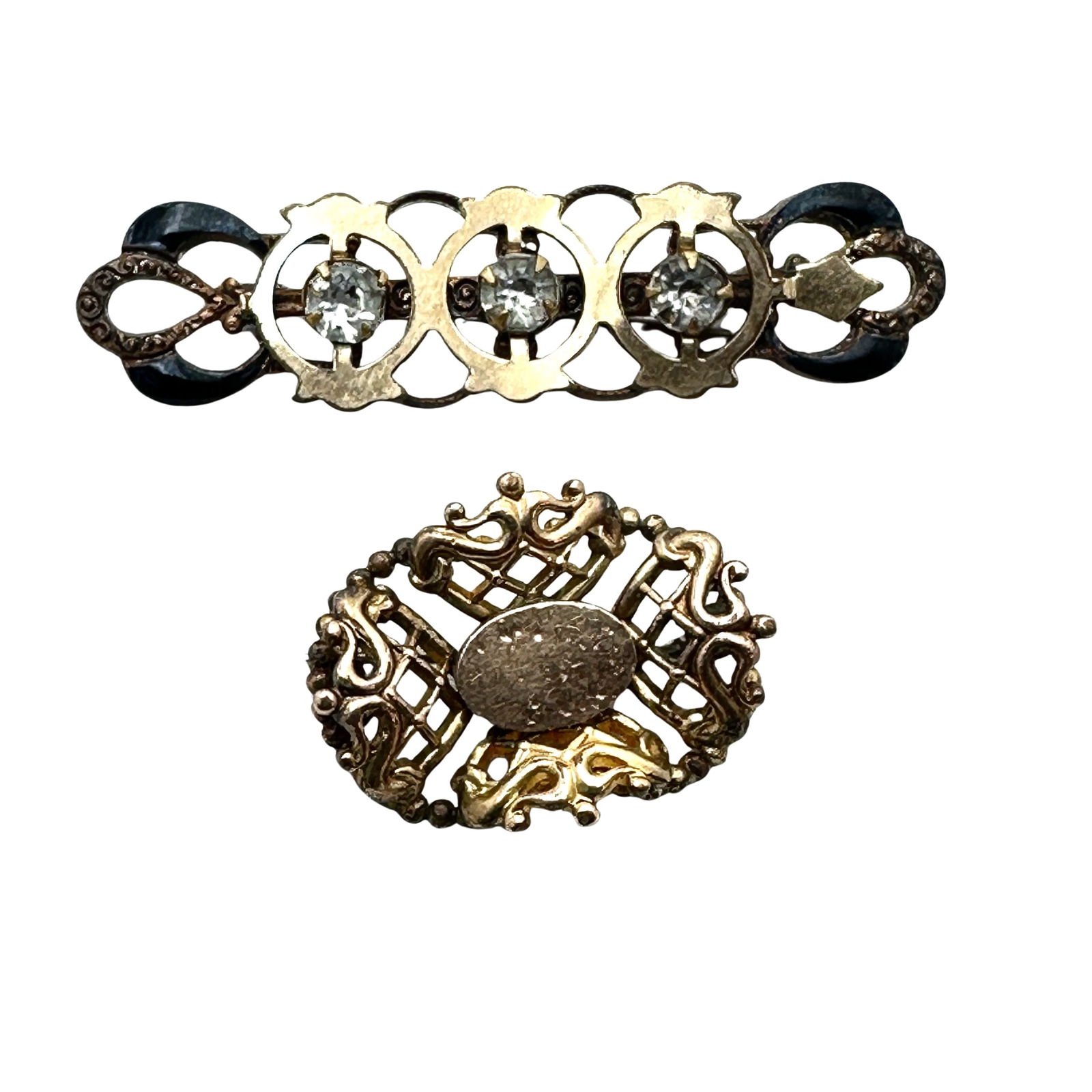 Antique Victorian Gold Filled Brooches Pins Clear Rhinestone (1 of 2)