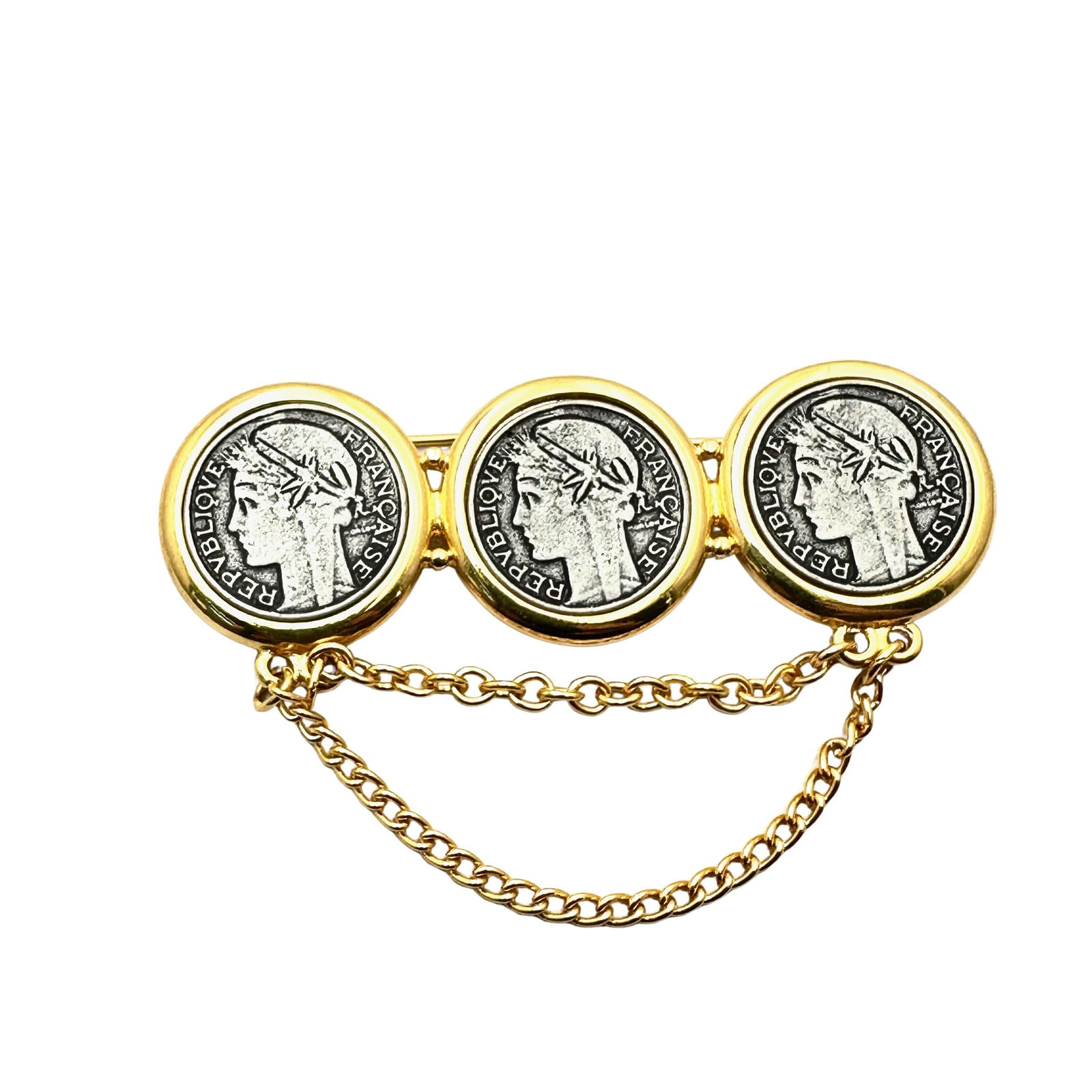 Vintage Ancient French Coin Brooch Pin Silver Tone  3 Inch (1 of 2)