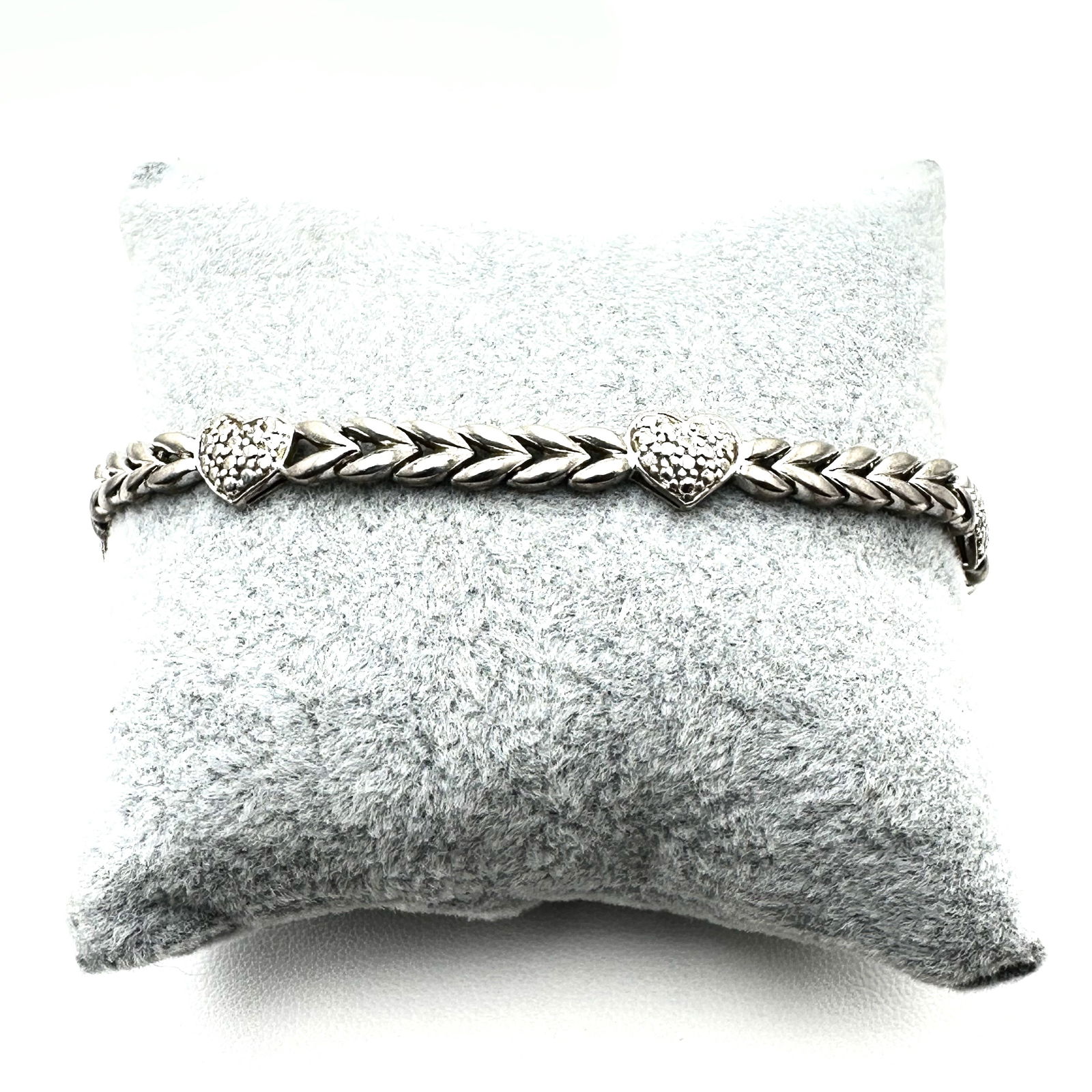 Sterling Silver Diamond Heart Design Chain Bracelet 7 Inch Weight 12 Grams (1 of 2)