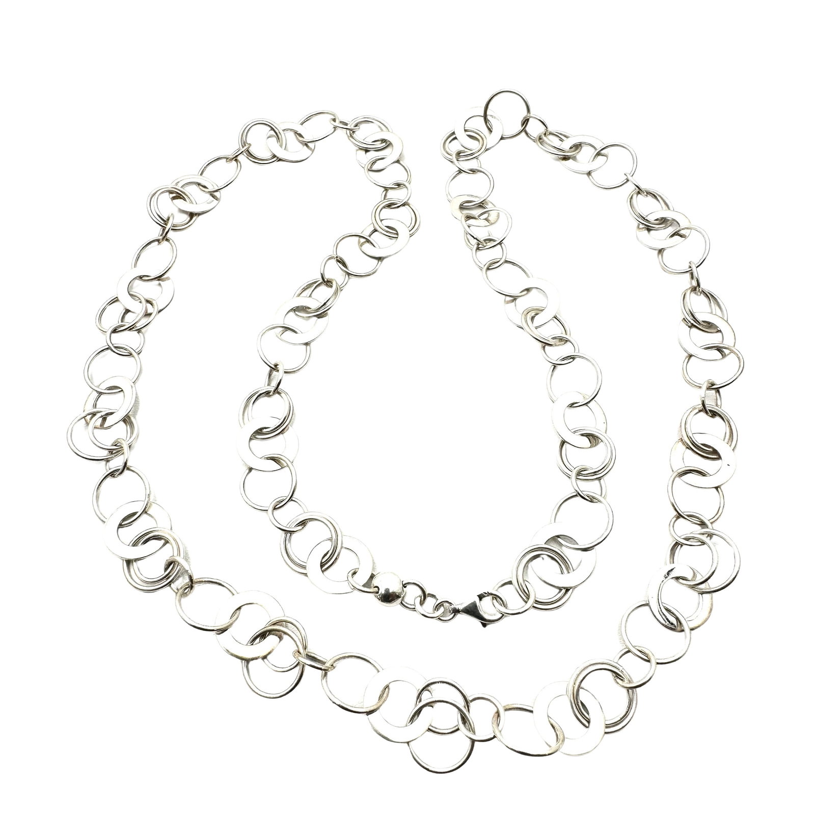 Circle Link Sterling Silver Chain Necklace Long Length 30 Inch 46 Grams Nice Heavy Quality Made: Circle Link Sterling Silver Chain Necklace Long Length 30 Inch 46 Grams Nice Heavy Quality Made