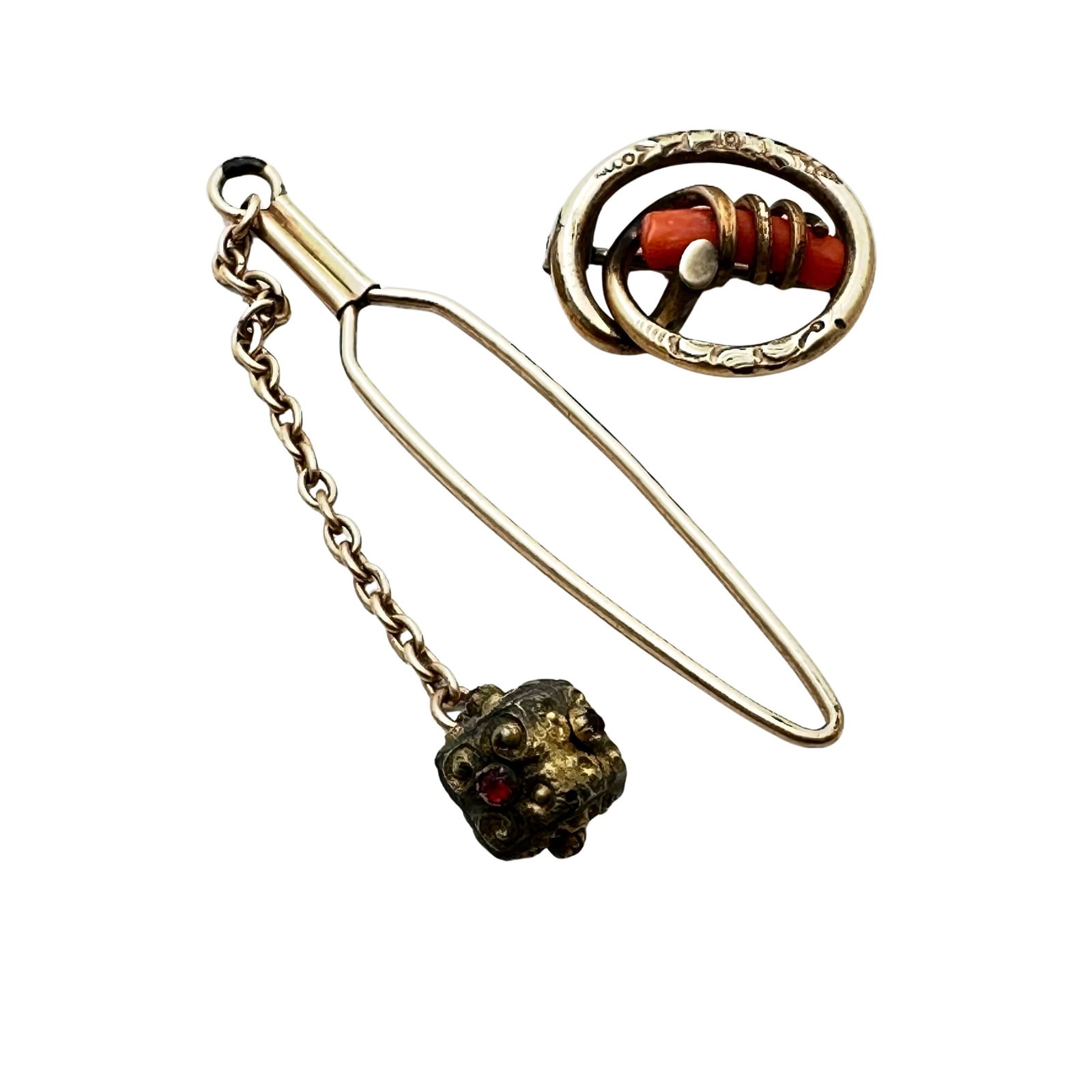 Antique Victorian Gold Filled Brooches Pins One with Fob (1 of 2)