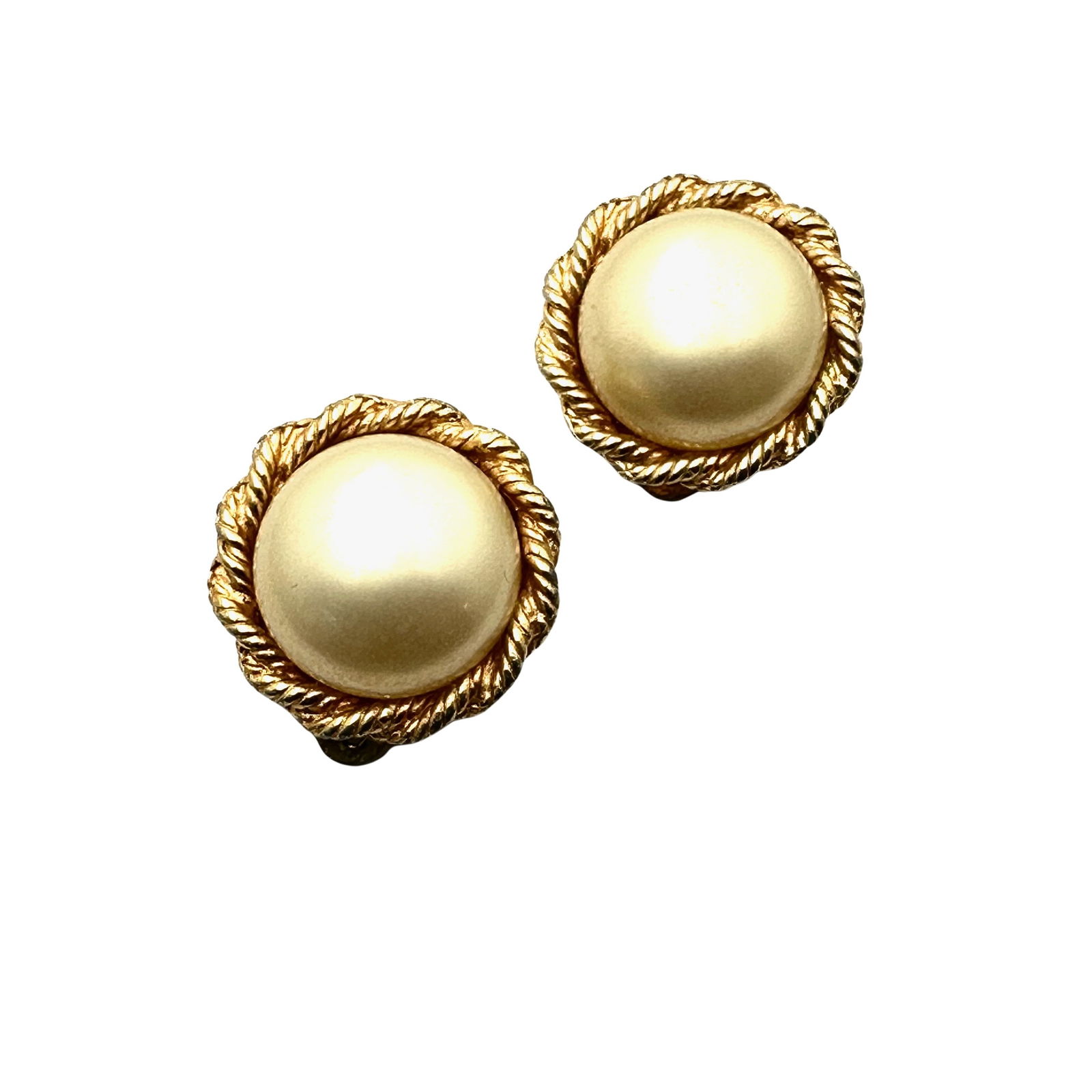 Vintage Hattie Carnegie Faux Glass Pearl Gold Tone Clip Earrings: Vintage Hattie Carnegie Faux Glass Pearl Gold Tone Clip Earrings