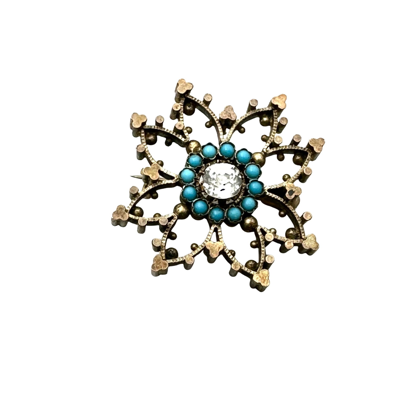 Antique Gold Filled Faux Turquoise Brooch Pin 1.25 Inch: Antique Gold Filled Faux Turquoise Brooch Pin 1.25 Inch