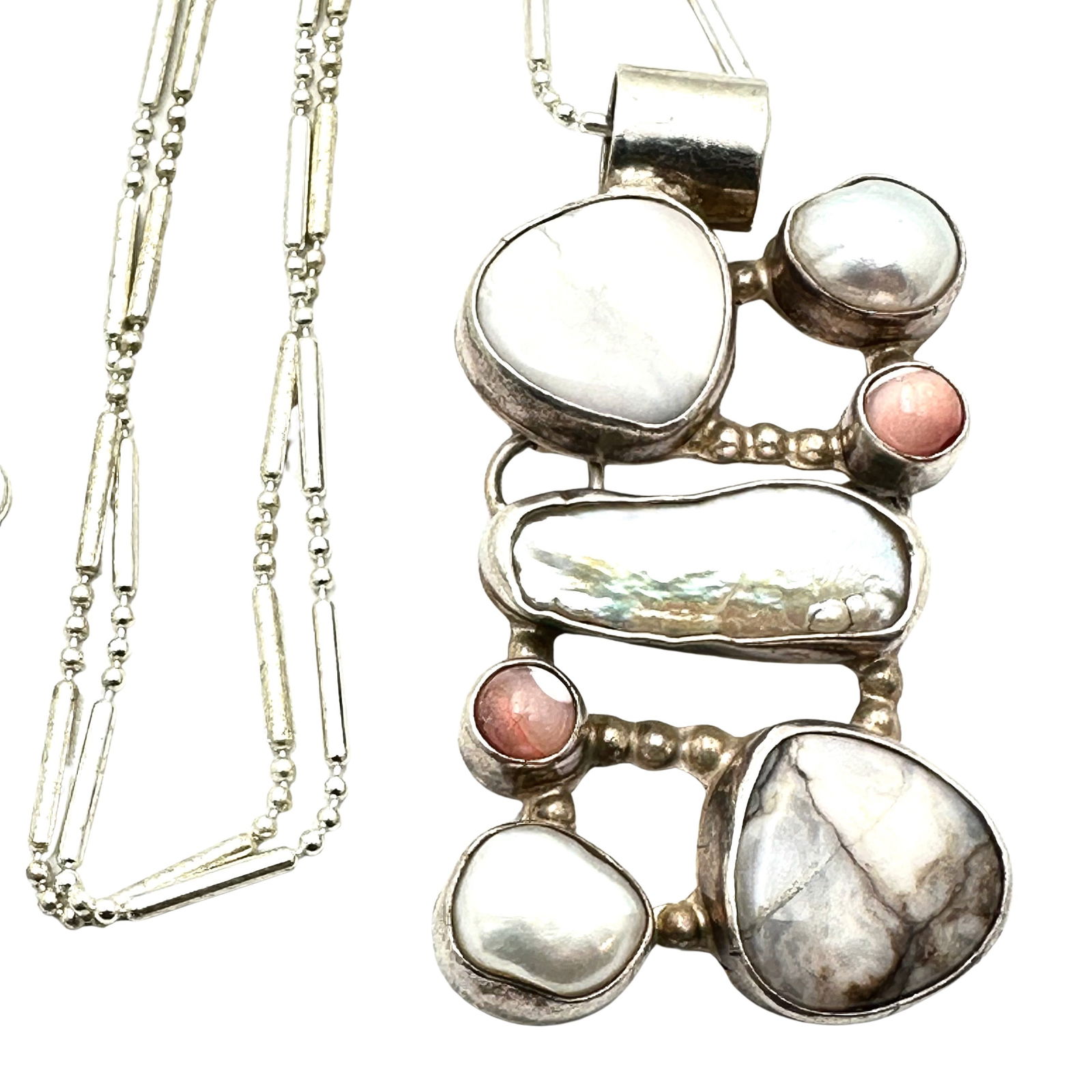 Multi Gemstone Pearl 2.5 Inch Pendant 24 Inch Chain Weight 26 Grams (1 of 2)