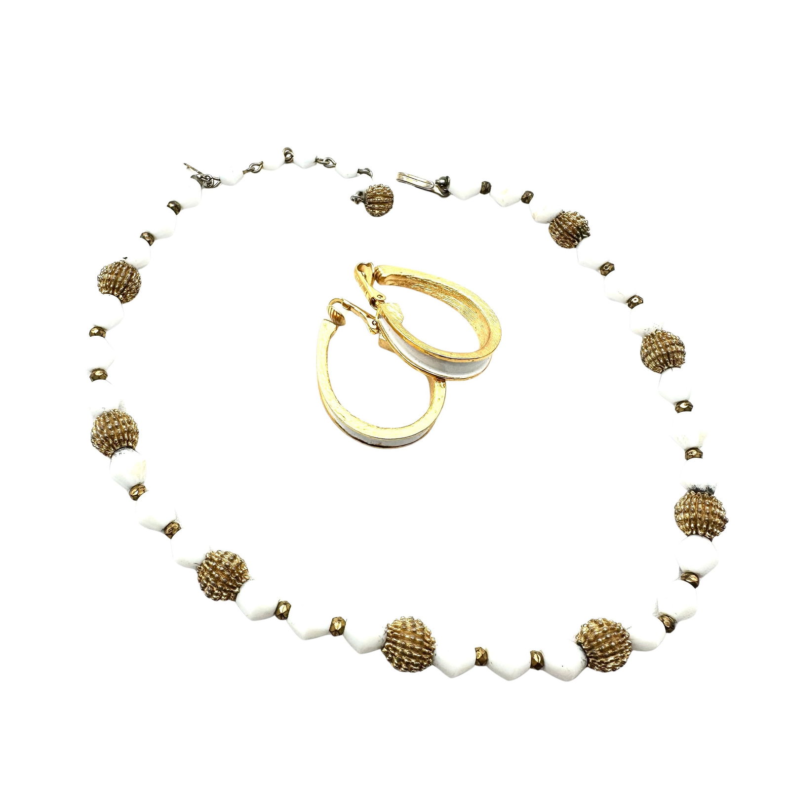 Vintage Trifari White Gold Necklace Clip Hoop Earrings (1 of 2)