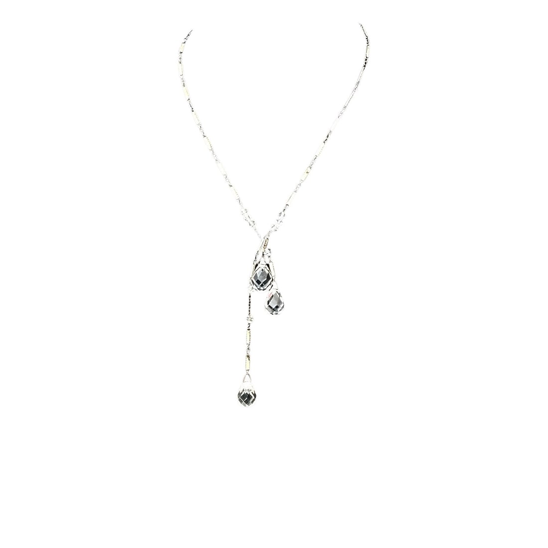Antique Art Deco Crystal Enamel Link Sterling Silver Lavalier Necklace18 Inch: Antique Art Deco Crystal Enamel Link Sterling Silver Lavalier Necklace18 Inch