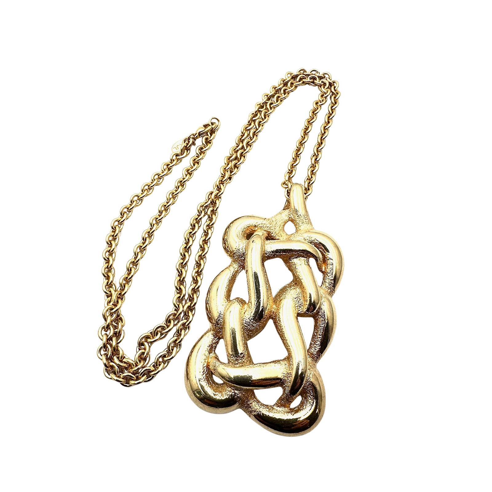 Vintage Kenneth Jay Lane Bold Gold Tone 3.5 Inch Pendant Necklace 26 Inch Chain Pristine (1 of 2)