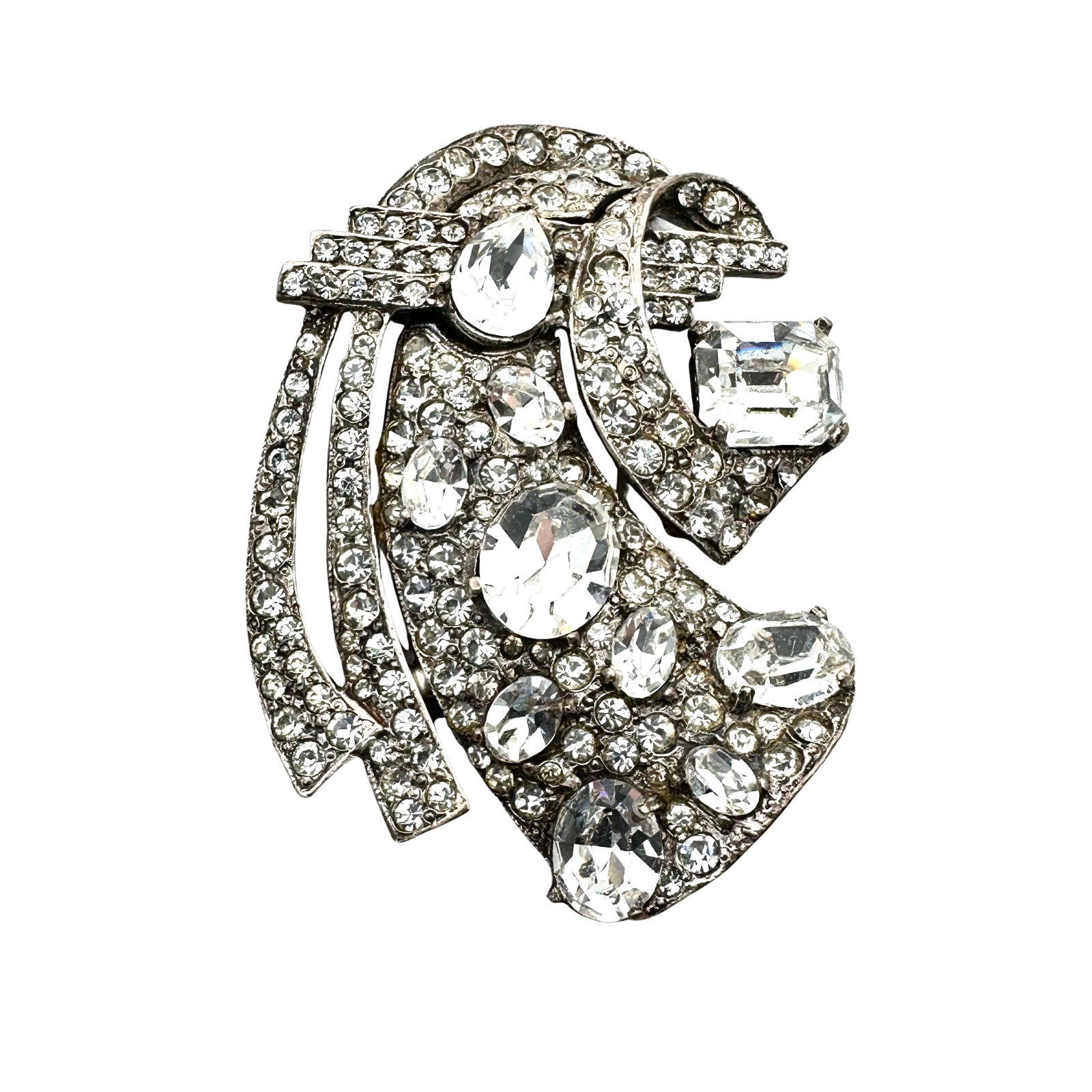 Vintage Antique Eisenberg Sterling Silver Clear Rhinestone Fur Clip 2.5 Inch 64 Grams Pristine: Vintage Antique Eisenberg Sterling Silver Clear Rhinestone Fur Clip 2.5 Inch 64 Grams Pristine Condition