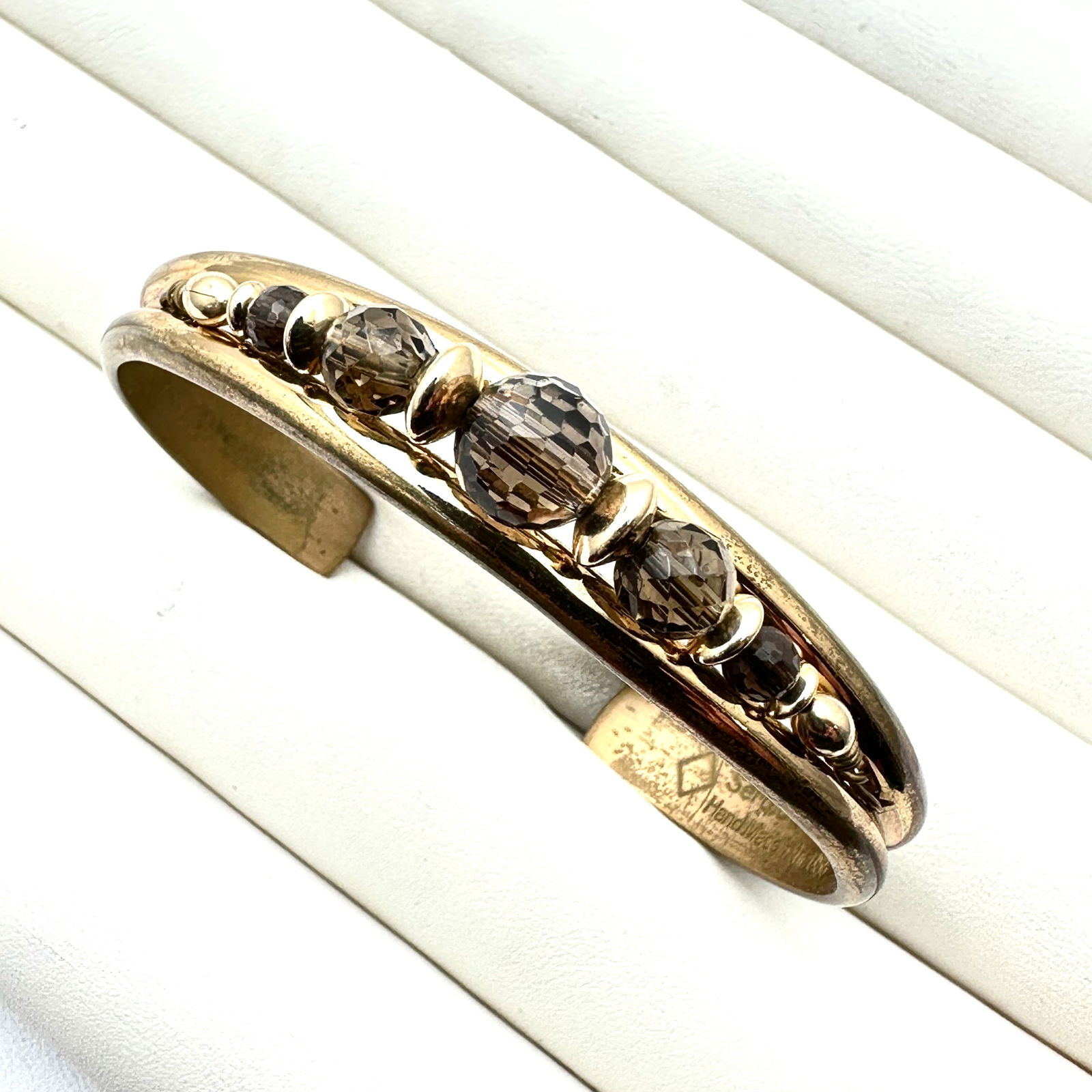 Vintage Artisan Surgio Lub Mixed Metal Crystal Cuff Bracelet Adjustable Size (1 of 2)