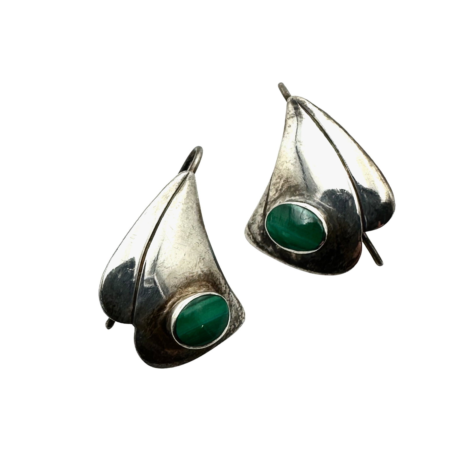 Artisan NF Green Malachite Gemstone Sterling Silver Pierced Earrings 1 Inch (1 of 2)